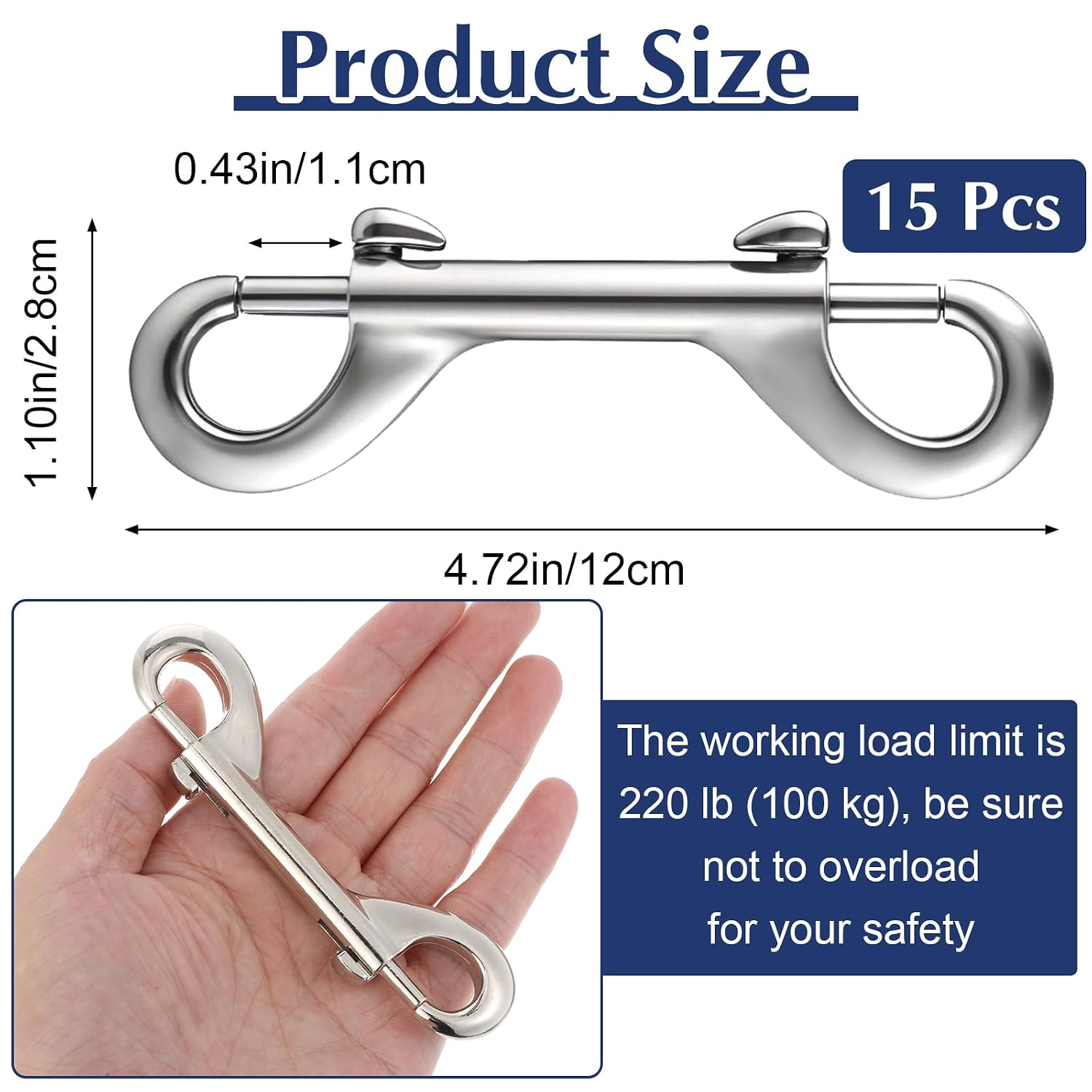 15PCS 4.7” Double Ended Bolt Snaps Hooks 220lbs Load Capacity Zinc Alloy Buckles, Heavy Duty Trigger Chain Metal Clips Key Holder Snap for Water Bucket/Horse Feed/Hammocks