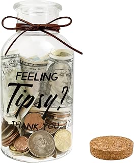 Feeling Tipsy Tip Jar for Bartenders,Large Glass Tip Jar for Money, Funny Tip Jars for Restaurants, Bars, Musicians, Cafes, Money Container for Bartenders and Glass Tip Boxes(Tipsy)