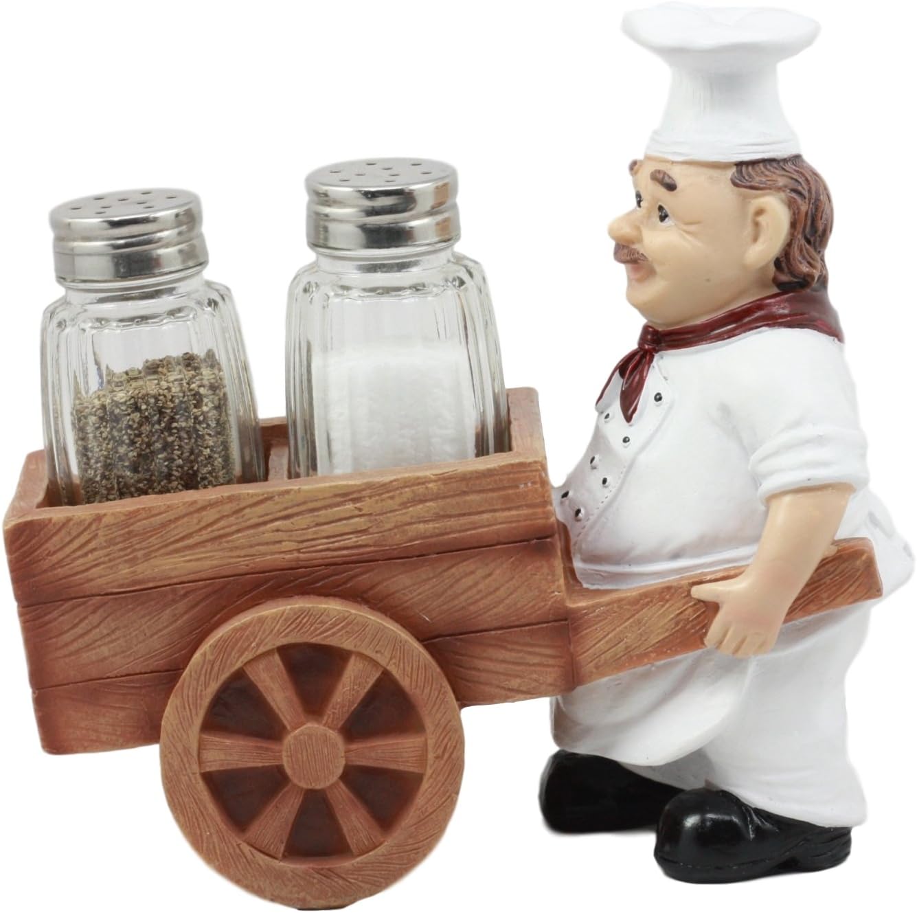 Ebros Spice A La Carte Delivery Master Iron Chef Pushing Wheelbarrow Cart Salt And Pepper Shakers Holder Figurine Statue 6.5"Long