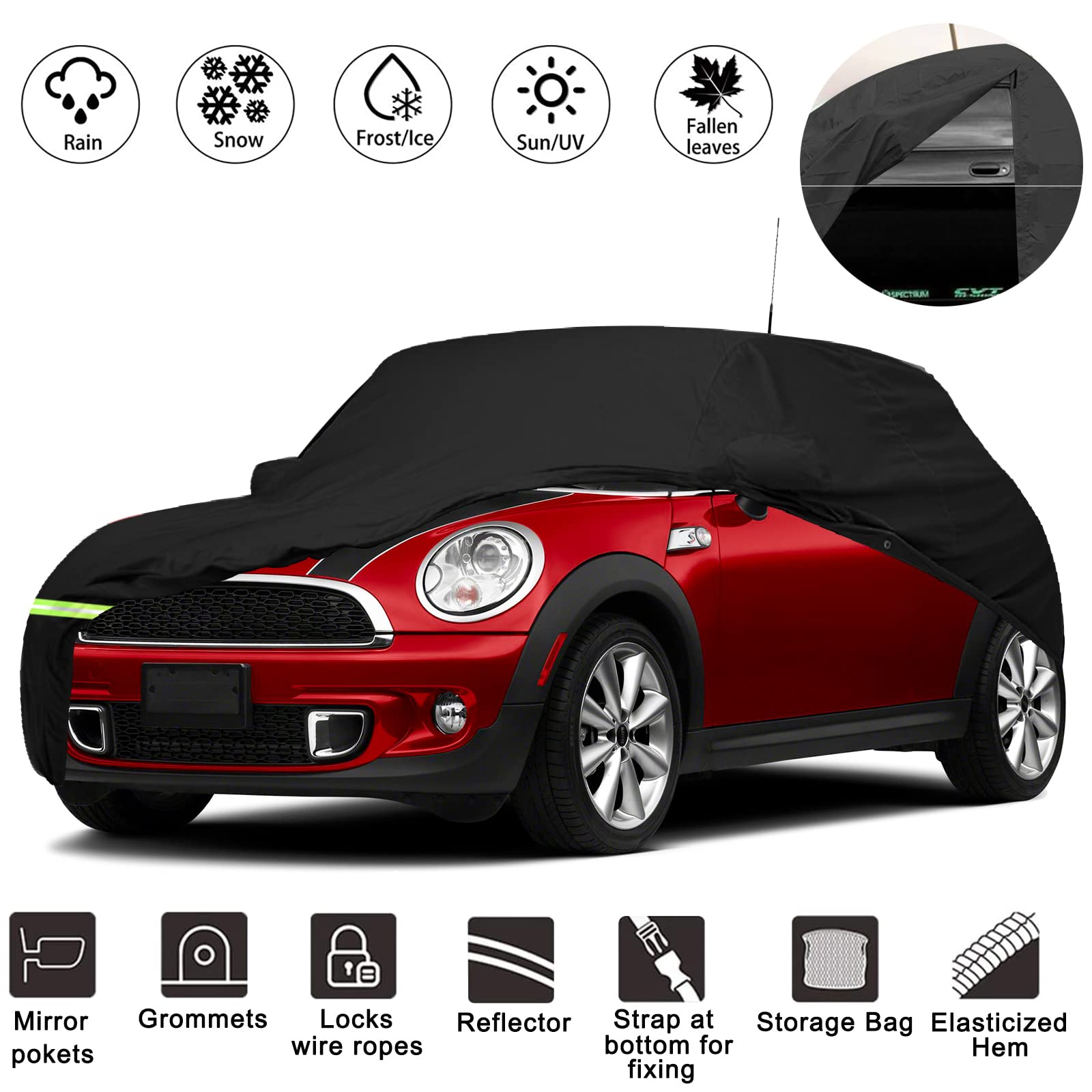 YIXIN Waterproof Car Covers for 2002-2021 Mini Cooper/Cooper S Car Covers 190T Covers Customer Fit 100% Waterproof Windproof Strap & Double Door Zipper Up to 148” L