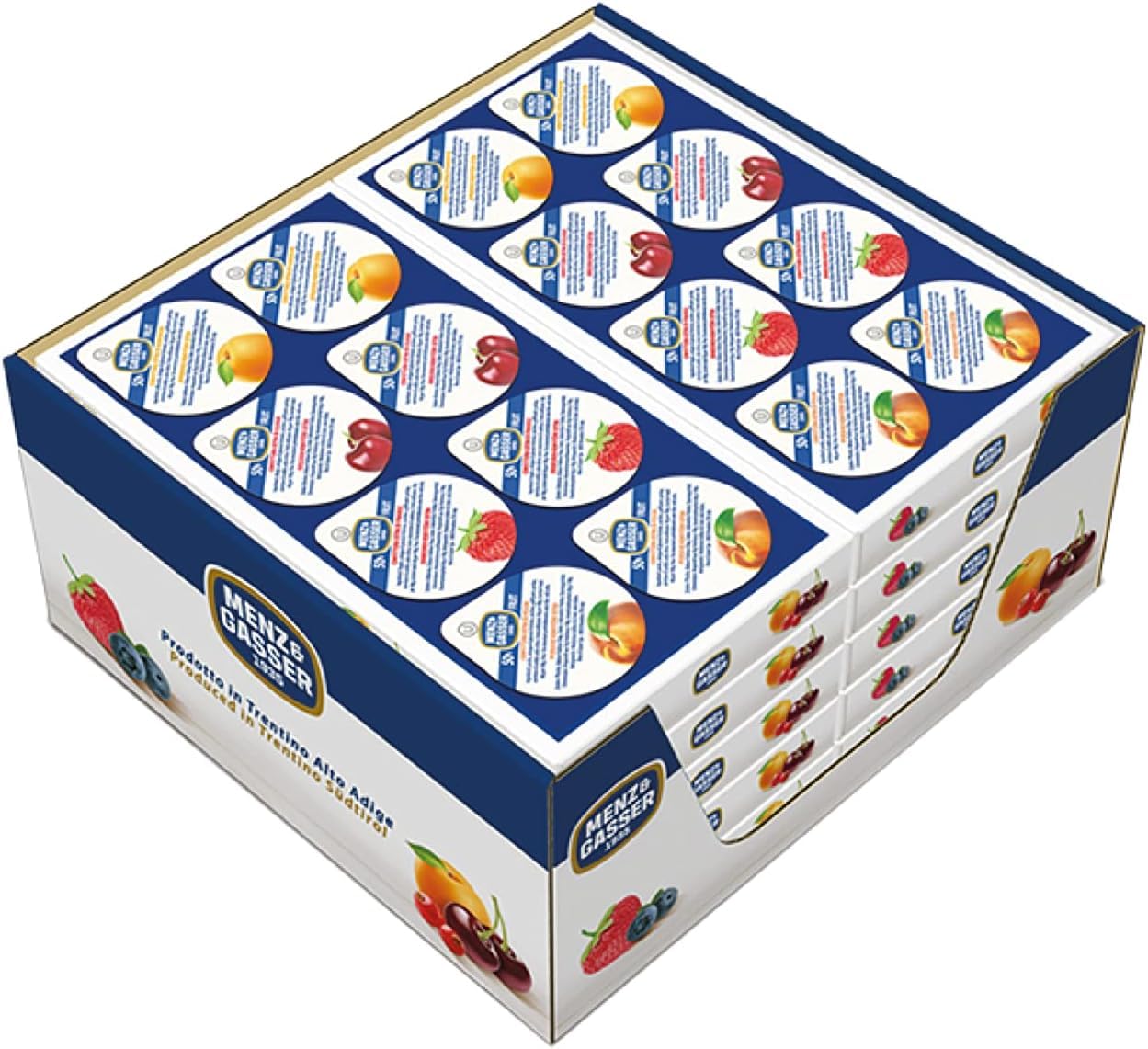 Menz&Gasser Confettura Extra Assortita Albicocca, Amarena, Fragola e Pesca, con Frutta di Alta Qualità, 100% Made in Italy, 80 Porzioni x 25 g