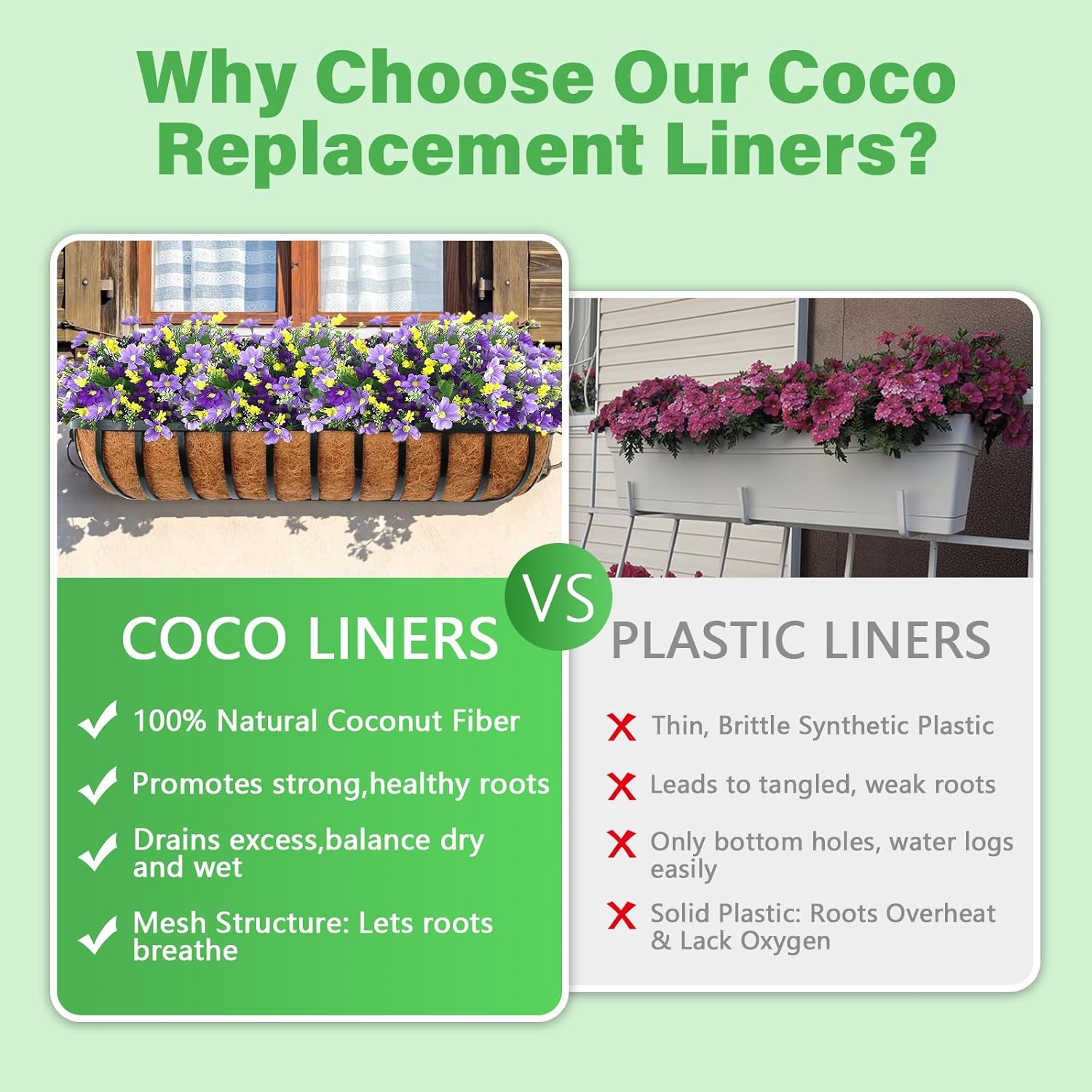 Legigo 2 Pack Trough Coco Liner for Planters- 30 Inch Window Box Liners Coconut Coir Basket Liners, Planter Box Coconut Liner for Window Flower Box Pots, Fence Trough Planter, Wall Planter Basket