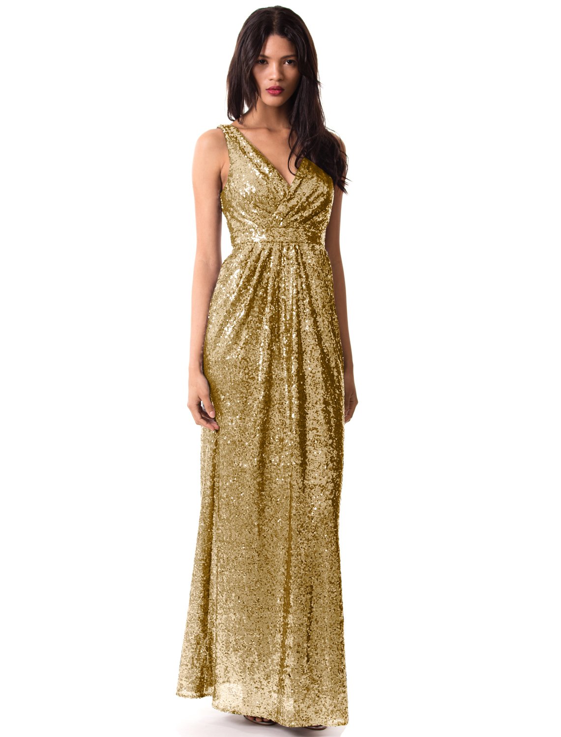 Women's Sleeveless Bodycon Deep V Neck Sequined Evening Gown MS27