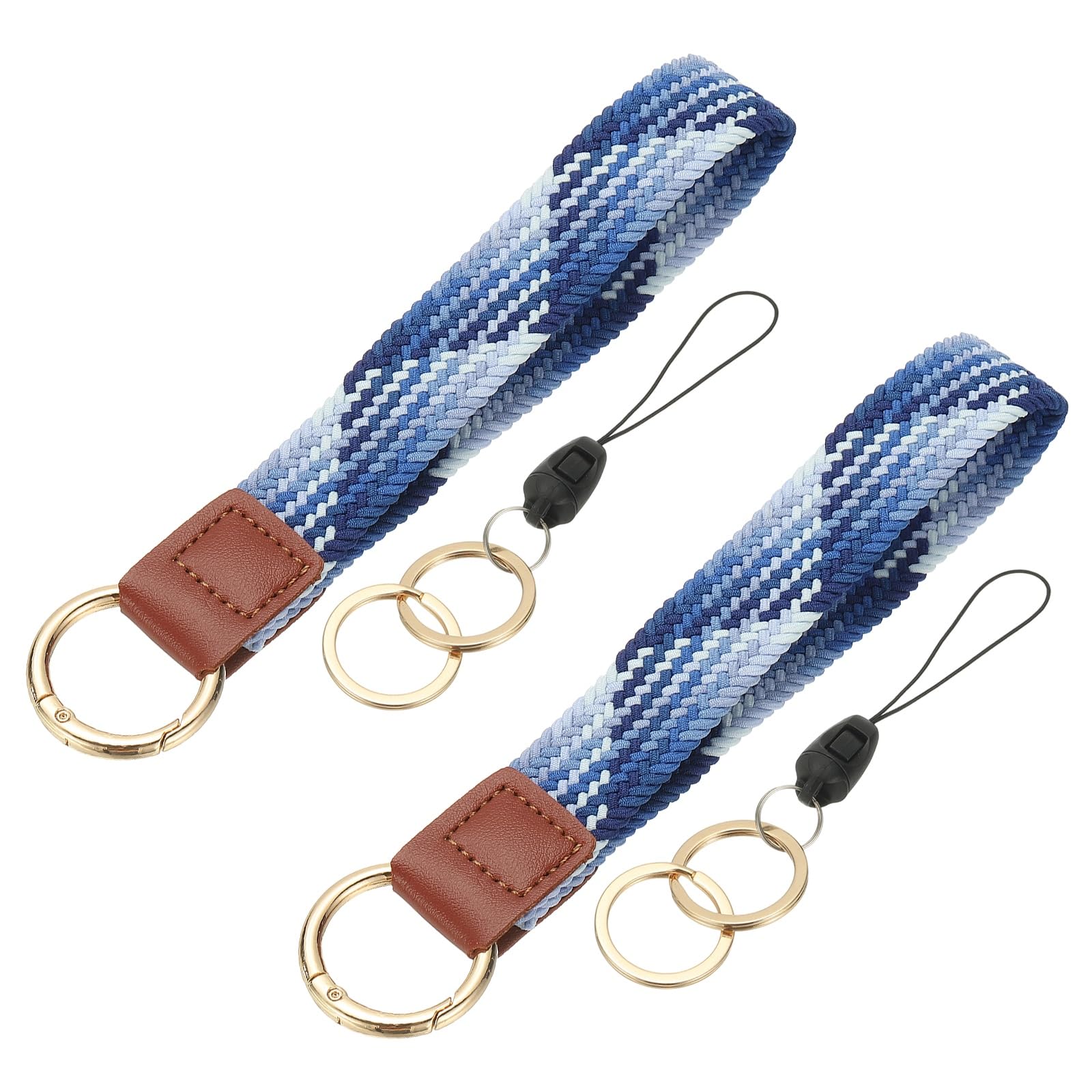 PATIKIL Keychain Wristlet, 2 Pcs Cute Keychain Stretchy Woven Wrist Lanyard Strap Key Ring Car Keys Chain Accessories Hooks for Women Men Wallet ID Badges Card, Blueberry