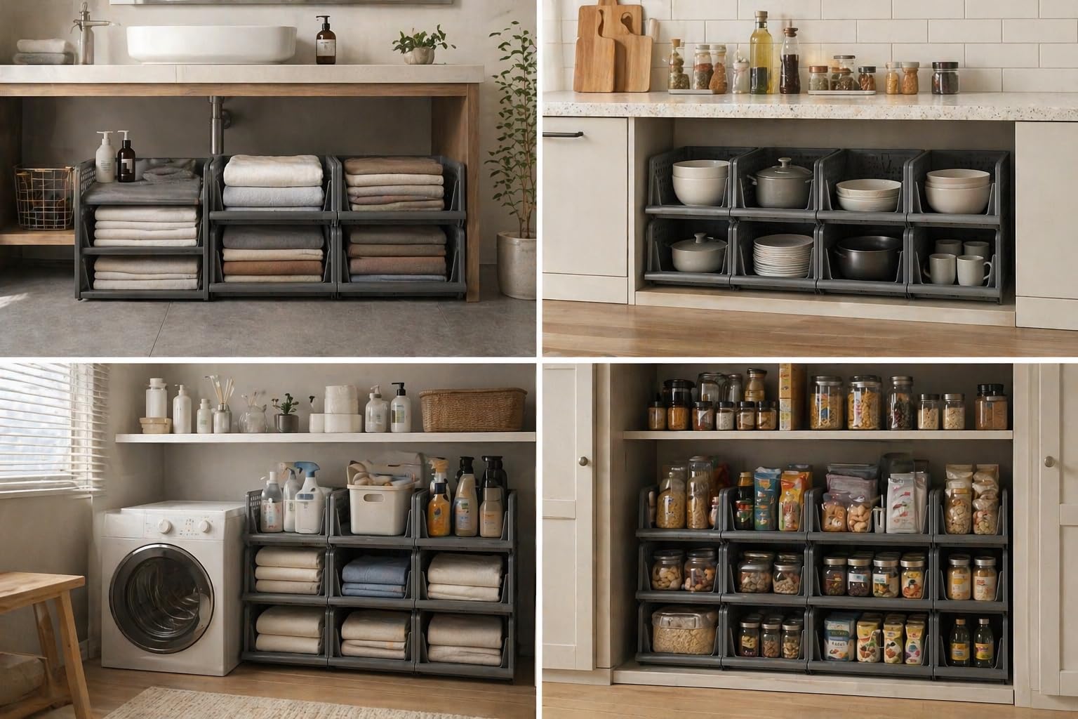 RMAN® 8 set Organizer Armadio Impilabili Cassettiera Armadio Interna Rigido Scatole Portaoggetti Plastica Contenitori per Armadio Salvaspazio per Interno, T-shirt, Pantaloni, Cravatte, Grigio