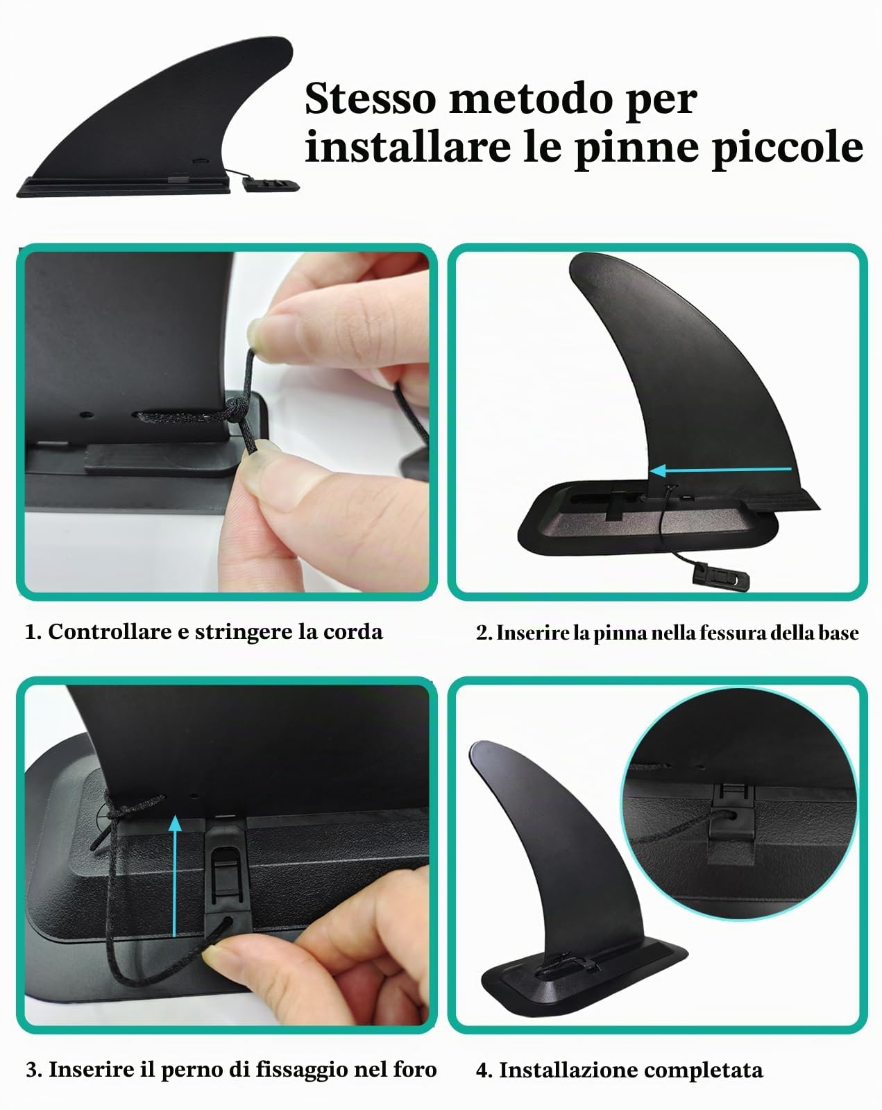 Finne Sup - Set di 3 pinne di ricambio (1 pezzo da 22,9 cm e 2 pezzi da 11,4 cm), nuovo materiale, durevole e infrangibile, con chiusura rapida rimovibile, per la maggior parte degli ISUP