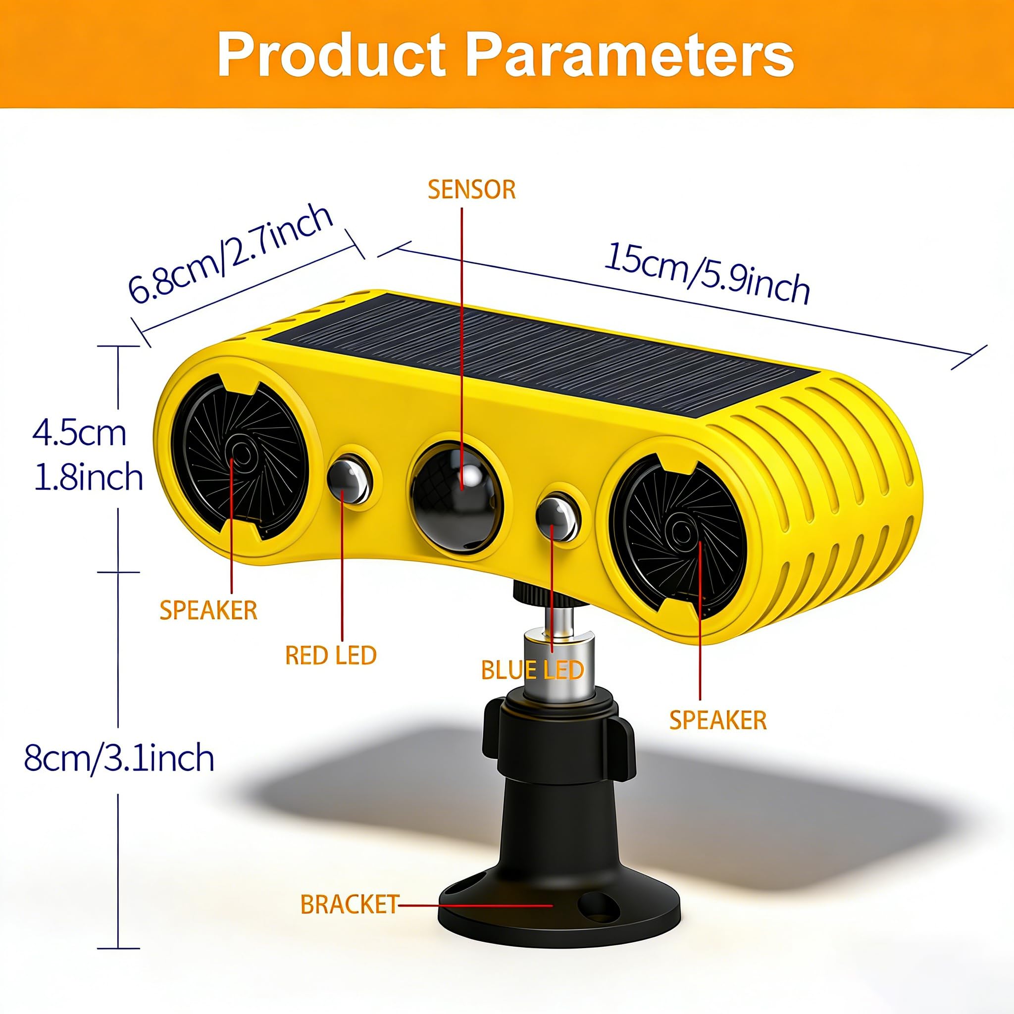 Alarme de détecteur de Mouvement Solaire extérieur - Alarme sonore de Coup de feu d'aboiement de Chien, 2 * 129 DB de Puissance, 4 Modes, lumière Rouge et Bleue (4 Pack)
