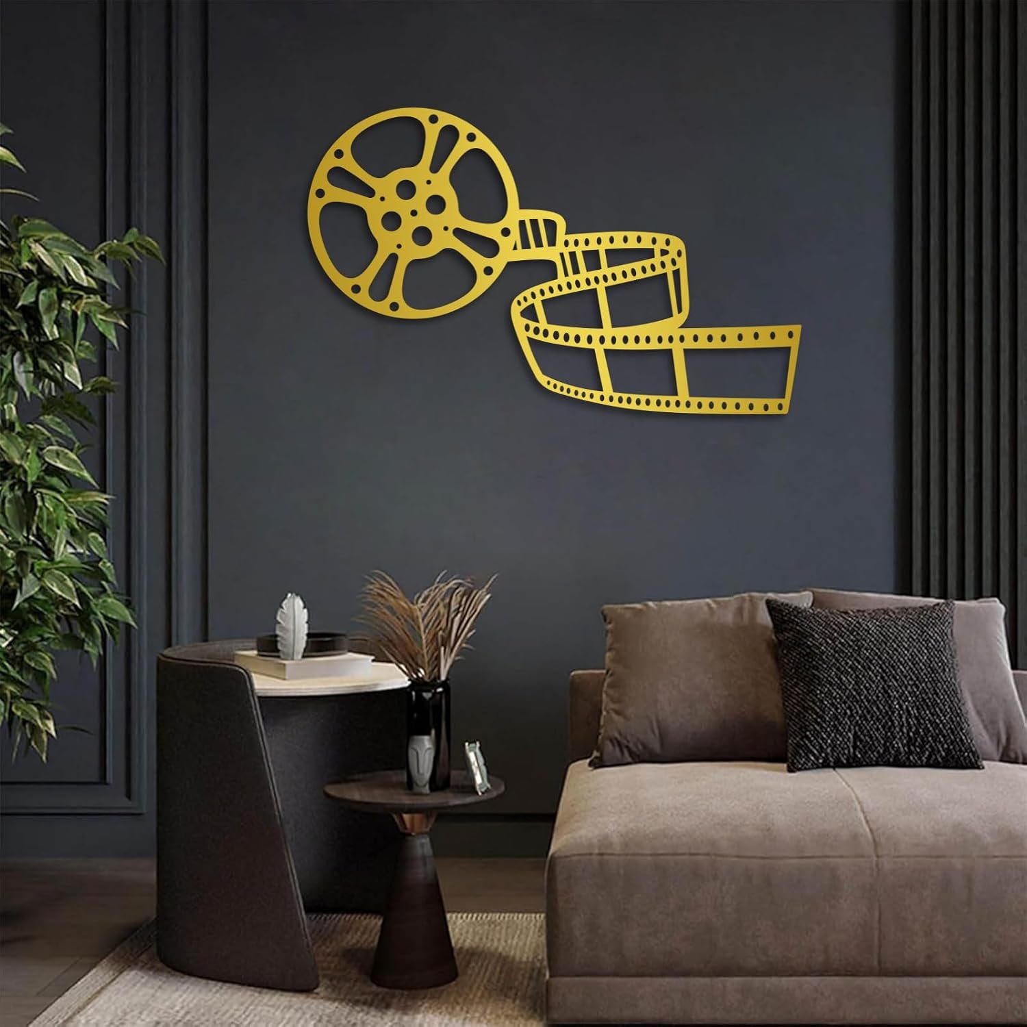Trpiox Film Reel Metal Wall Decor,Metal Movie Reel Wall Art,Movie Tape Cinema Wall Art for Home Office Studio(Gold,19" W x 11" H / 47x29cm)