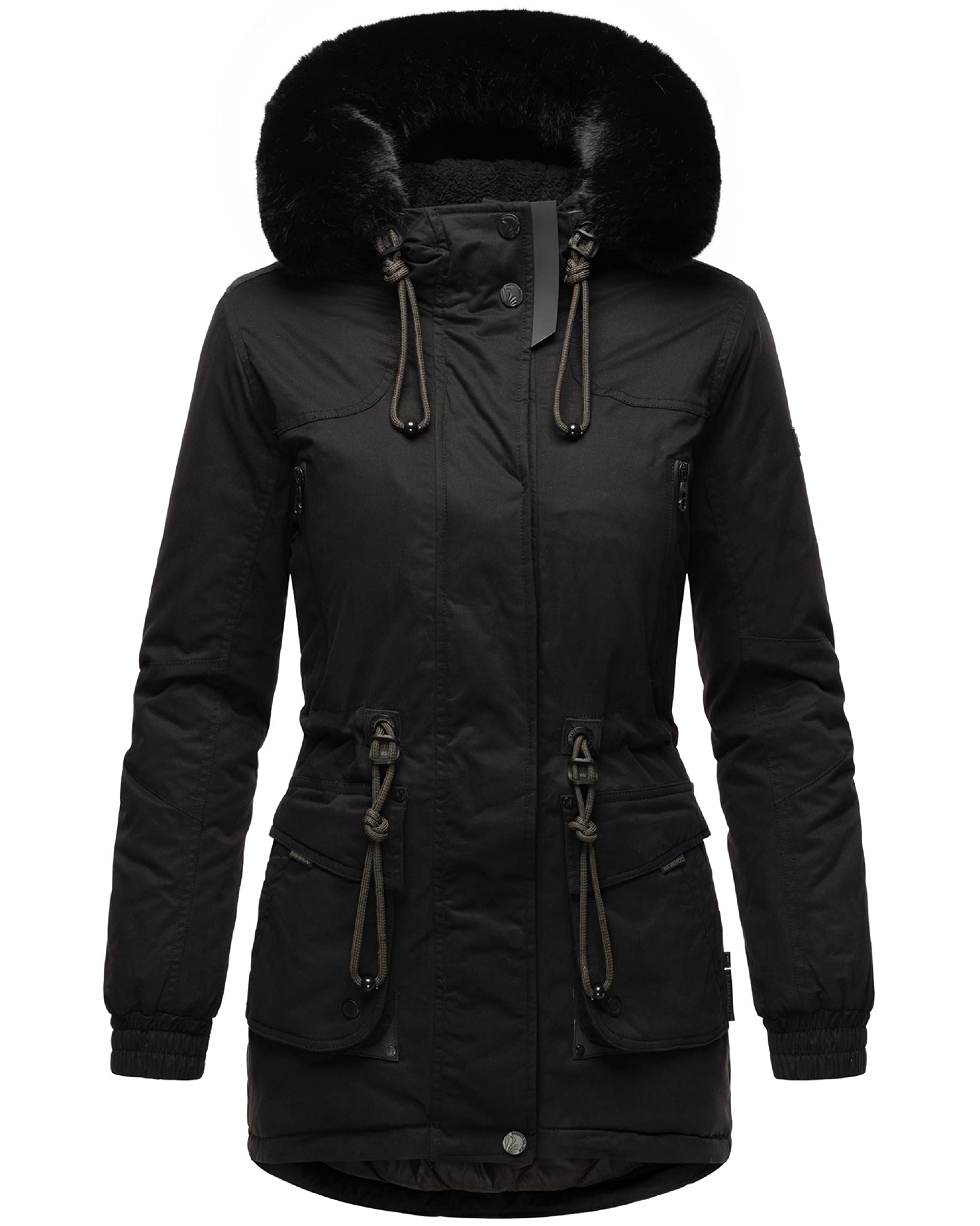 Navahoo Damen Winterjacke Wintermantel Baumwoll-Parka mit abnehmbarem Kunstfell Olessaa XS-3XL