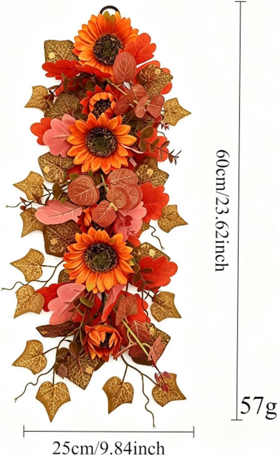 2Pcs Fall Teardrop Sunflower Swags with Maple Leaves