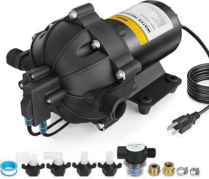 12V RV Water Pump, 5.0 GPM 55 PSI Diaphragm Pump, 17Volt Quiet Fresh Water Pump with Pressure Switch, Self Priming Pressure Pumps for RV Camper Boat Marine Food Truck, Dark Grey