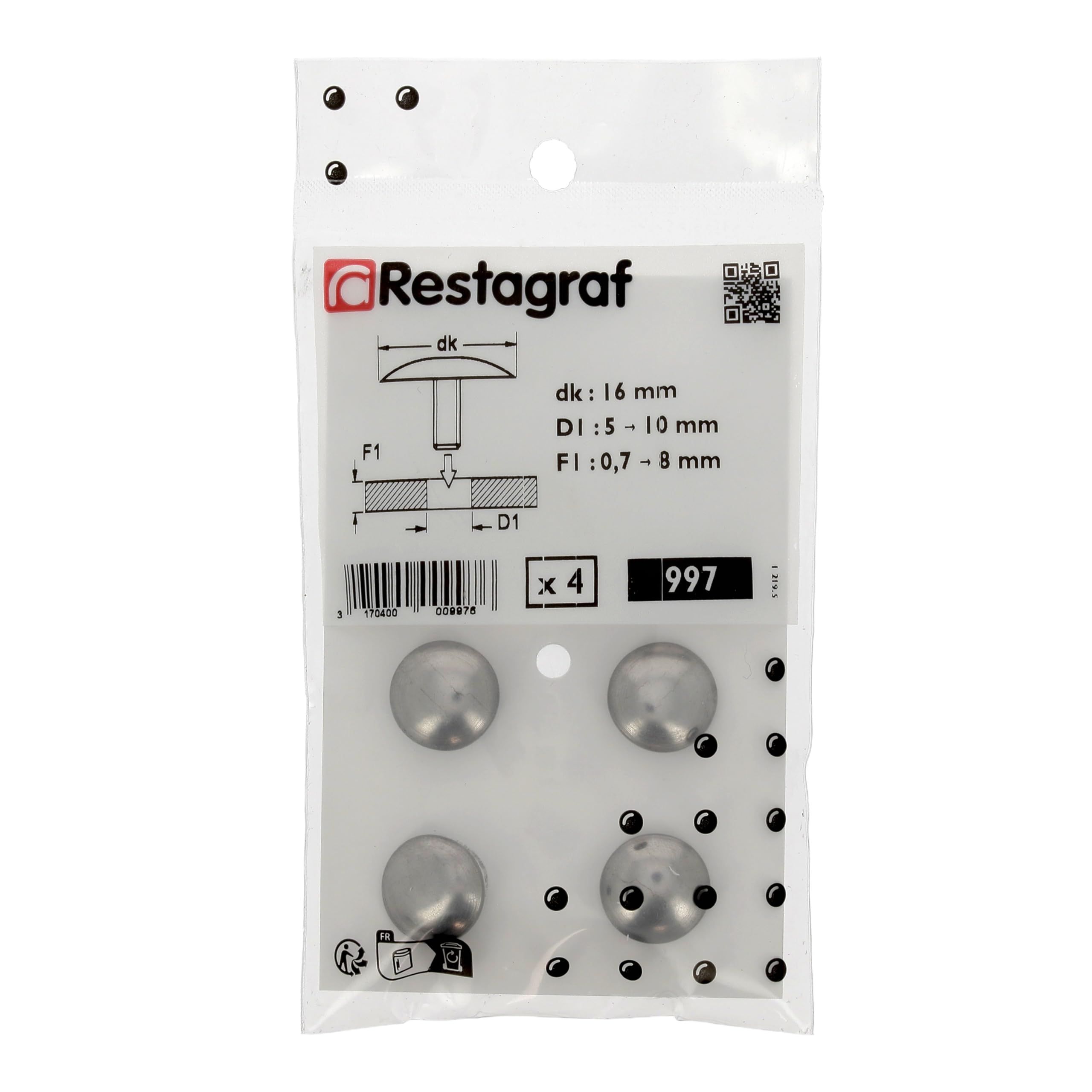 Restagraf - Cache à Visser pour Trou Fileté de Diamètre 5 à 10 mm - Bouchon de Finition - Acier Inoxydable Z11Cn18.8 - Protection pour Carrosserie, Habitacle - Réf. 997 - Sachet de 4