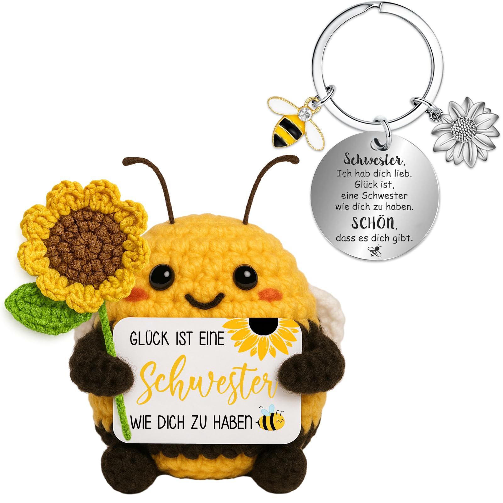 Farbeele Geschenke für Frauen Männer, Positive Sonnenblumen-Biene mit Glücksbringer Schlüsselanhänger, MutmacherGeschenk, Geburtstagsgeschenk für Freunde Familie Kollegen Partner Mama Papa