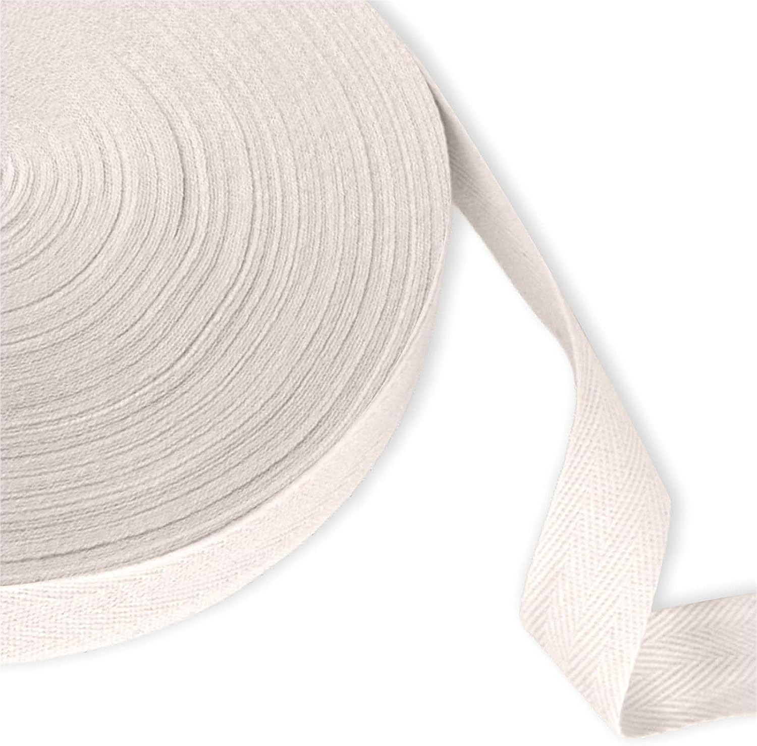 Cotton Twill Tape in Beige,50 Yards 1 Inch Soft Herringbone Cotton Ribbon, Bunting Natural 100% Cotton Bias Tape Garment Accessories for Packing Sewing Dressmaking DIY Crafts