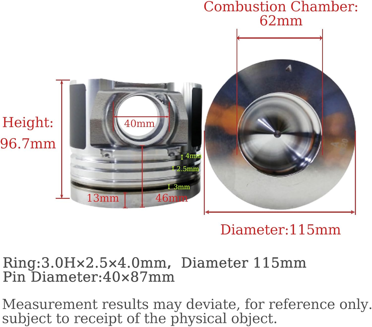 4HK1 Overhaul Rebuild Kit + Crankshaft + 4 PCS Connecting Rod For Isuzu 4HK1 4HK1T 4HK1TC Engine NPR NQR NRR NPR-HD 4HK1 5.2L 2007-2010 (Height 96.7mm Combustion Chamber 62mm)