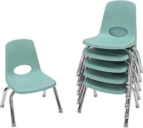 Miniatura 15 de FDP 10360-BL - Silla escolar apilable de 12 pulgadas, asiento apilable para estudiantes con patas de acero cromado y deslizadores giratorios de Azul