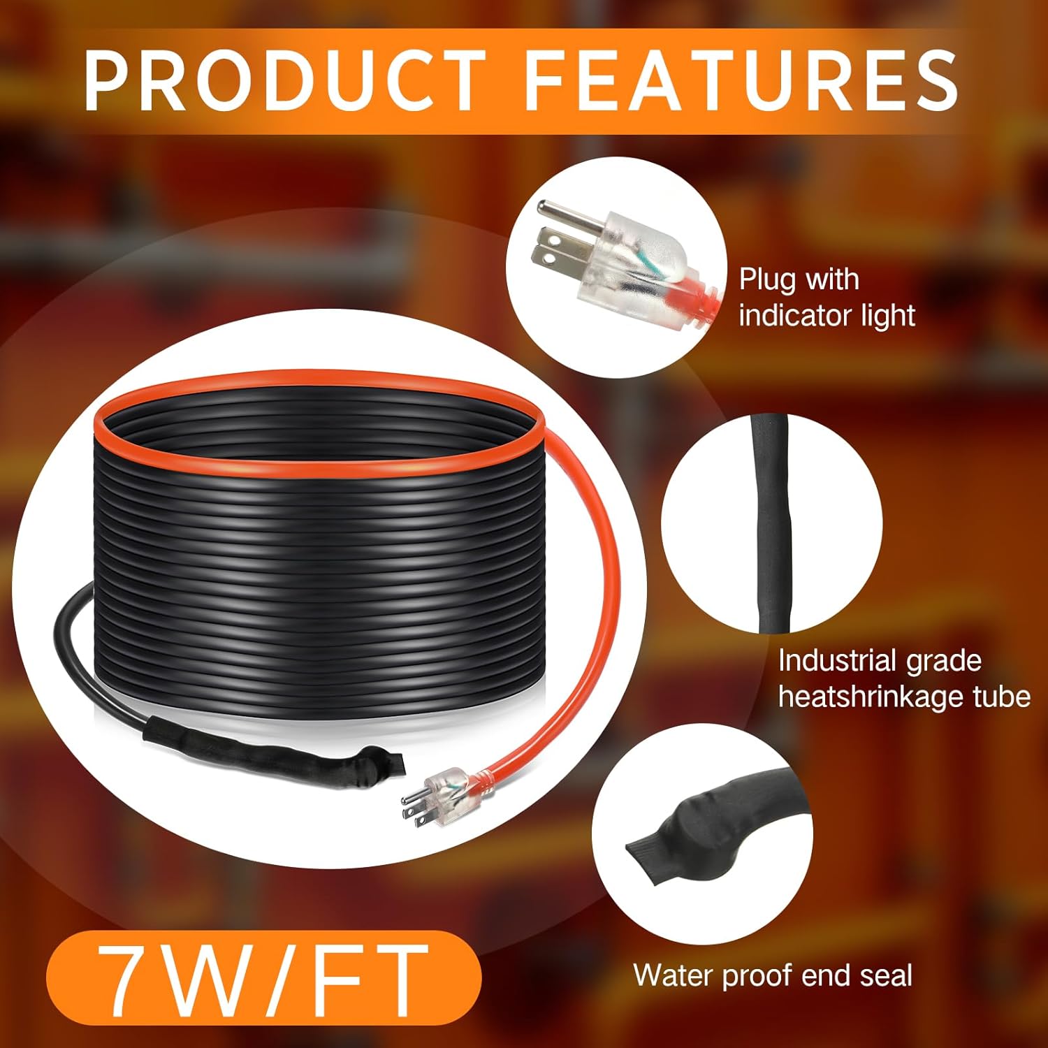 50 Feet Heat Tape for Water Pipes 110v 5 Watts/ft Electric Heating Cable Roof Snow Deicing Cable for Roof and Gutters for Metal and Plastic Pipe Freeze Protection
