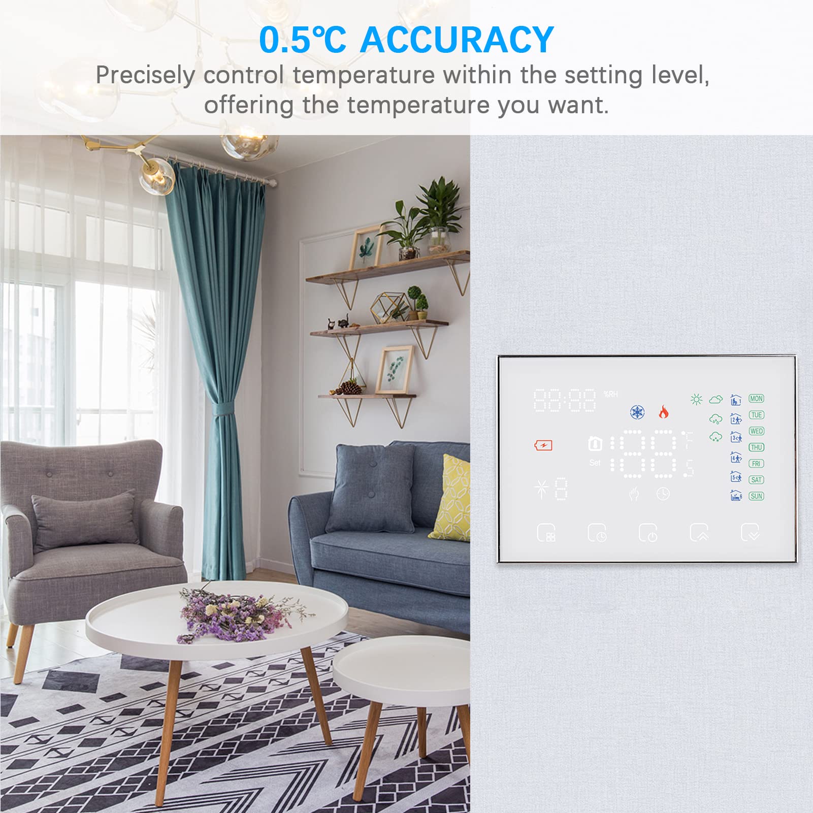 Matybobe Termostato per riscaldamento a pavimento digitale programmabile con touch screen LED per Home Market Factory School Office Hotel Electric Heating Bianco