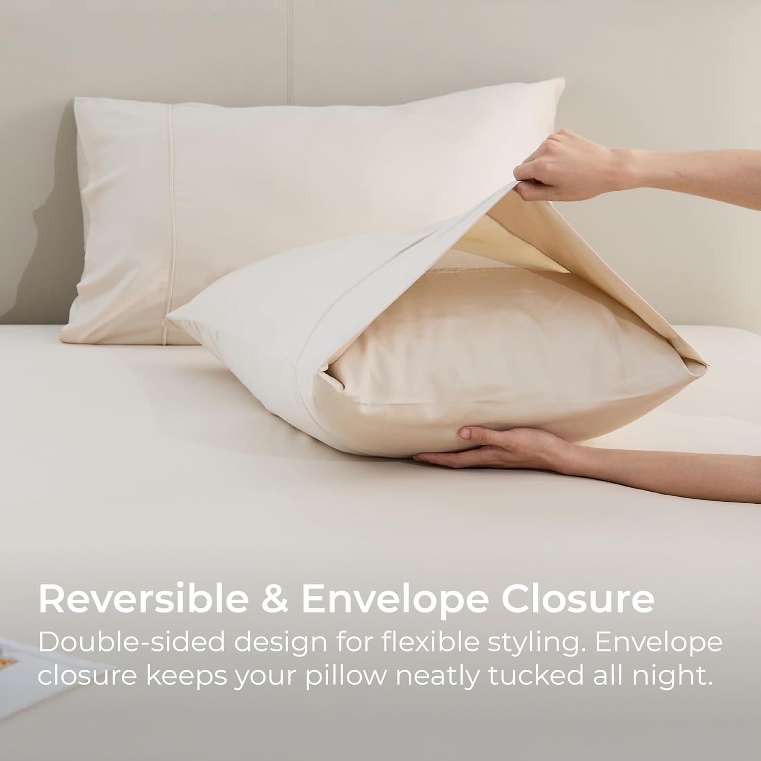 GOKOTTA 100% Rayon Derived from Bamboo Pillow Cases 2 Pack, Soft Envelope Pillowcases (Light Beige, King 20"*36")