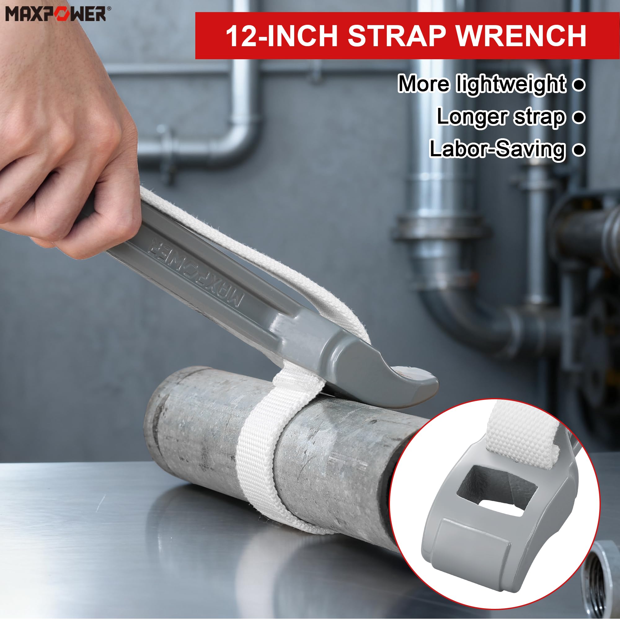 MAXPOWER Set di chiavi a cinghia regolabili, 45,7 cm e 30,5 cm, in nylon, per sostituire il filtro dell'olio, il filtro dell'acqua, giunzione in PVC, 2 pezzi