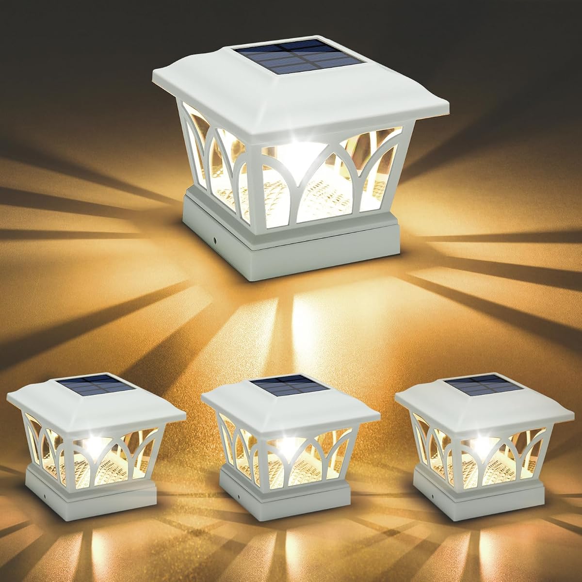 VOLISUN Solar Post Cap Lights, 4 Pack with Edison LED Bulbs, 2 Brightness