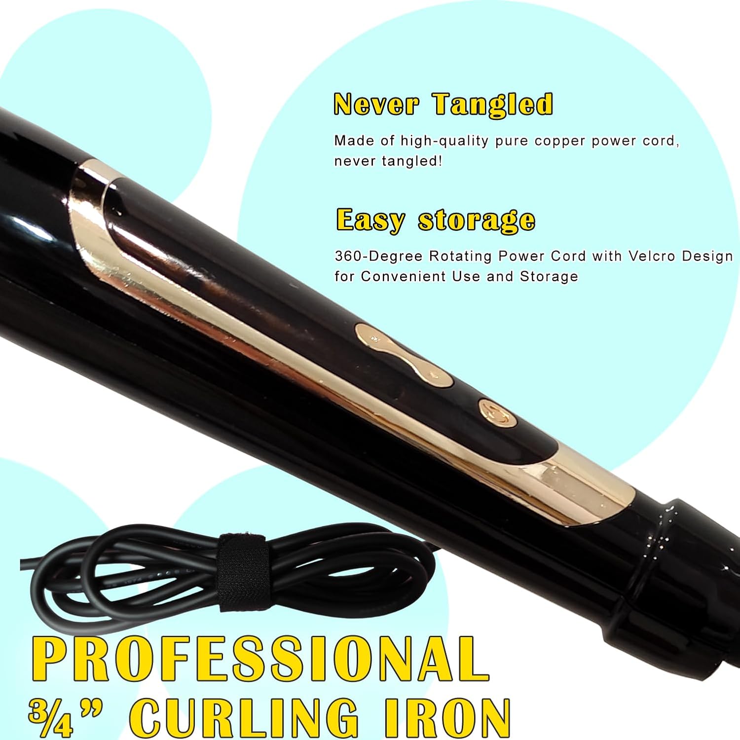 abp 3/4 Inch Curling Iron Long Barrel with Ceramic Coating for Short/Medium Hair,LED Display Instant Heat up to 450°F with clamp,Hair Waving Style Tool Girls & Women