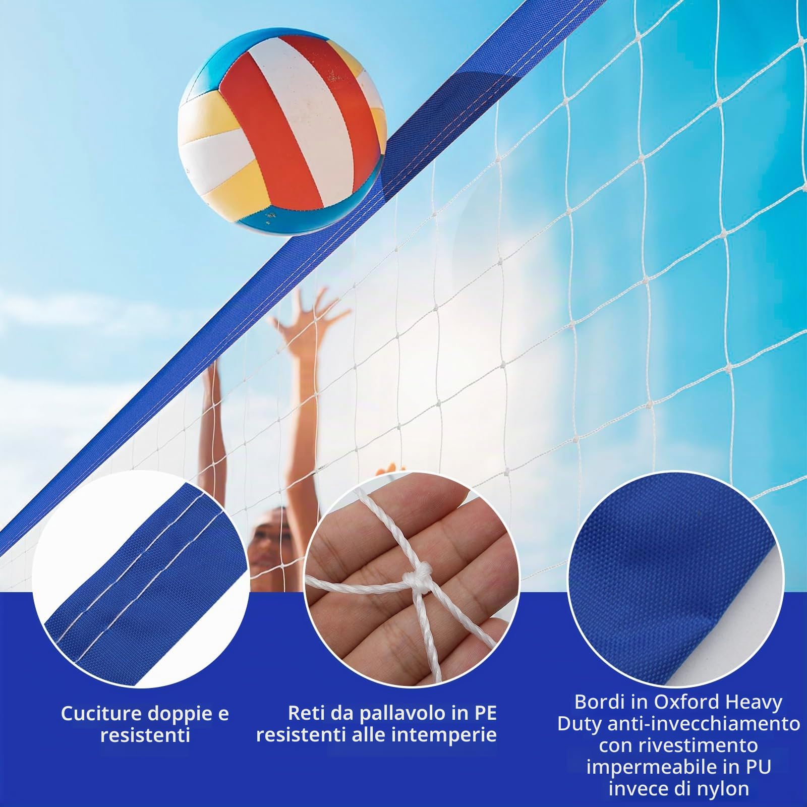 Rete da pallavolo per piscina 457 x 91 cm – Regolabile e impermeabile, rete portatile di ricambio in polietilene (PE) per giochi acquatici, giardino, spiaggia e attività all'aperto