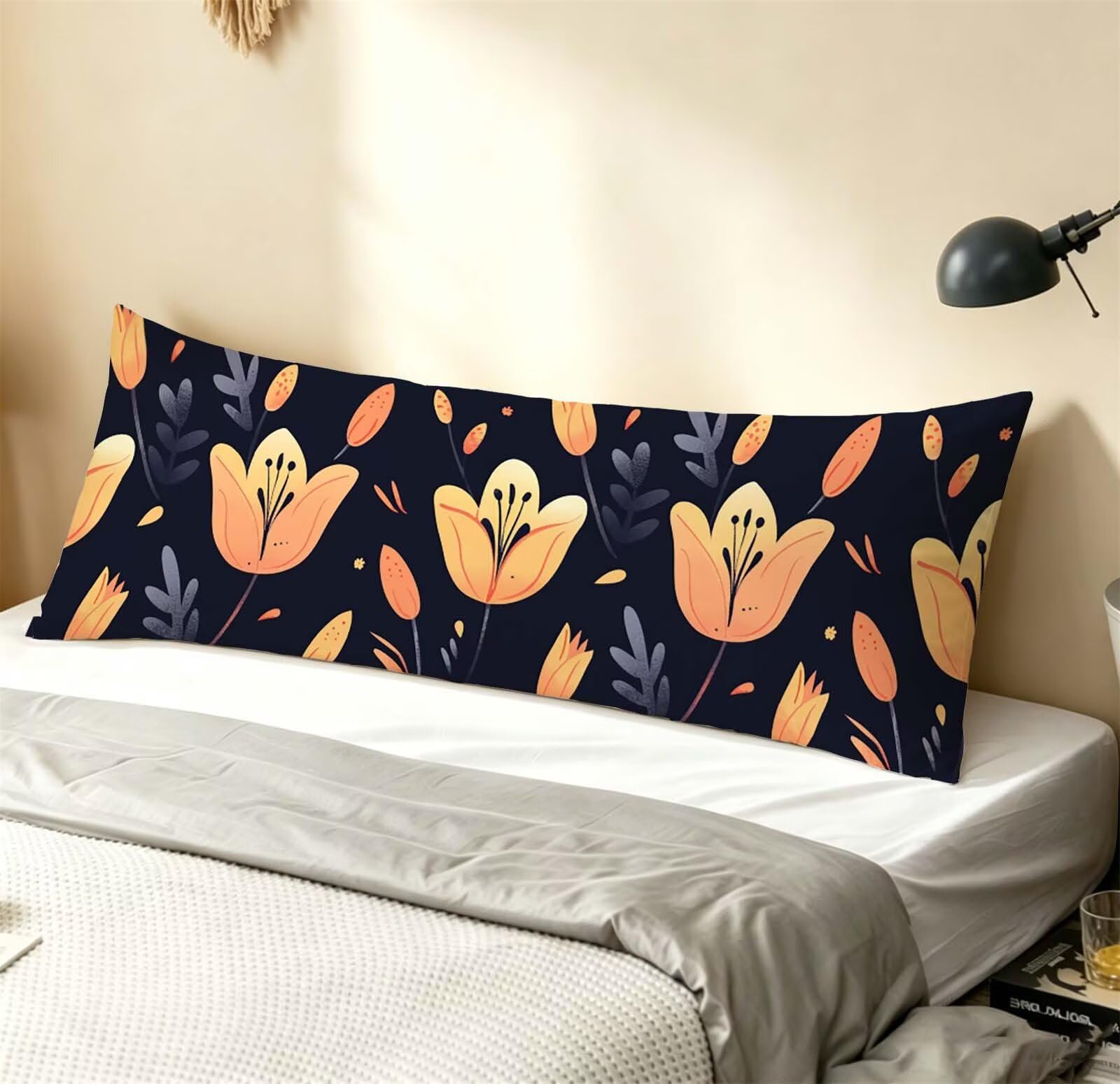 Fiore-3 Federe Cuscino Letto 50x150 cm, Grande Cuscini per Divano Velluto, | Doppia Faccia Stampa, Nero Fodera per Cuscino Decorativa, con Cerniera, Cuscino per Dormire Sul Fianco j-230
