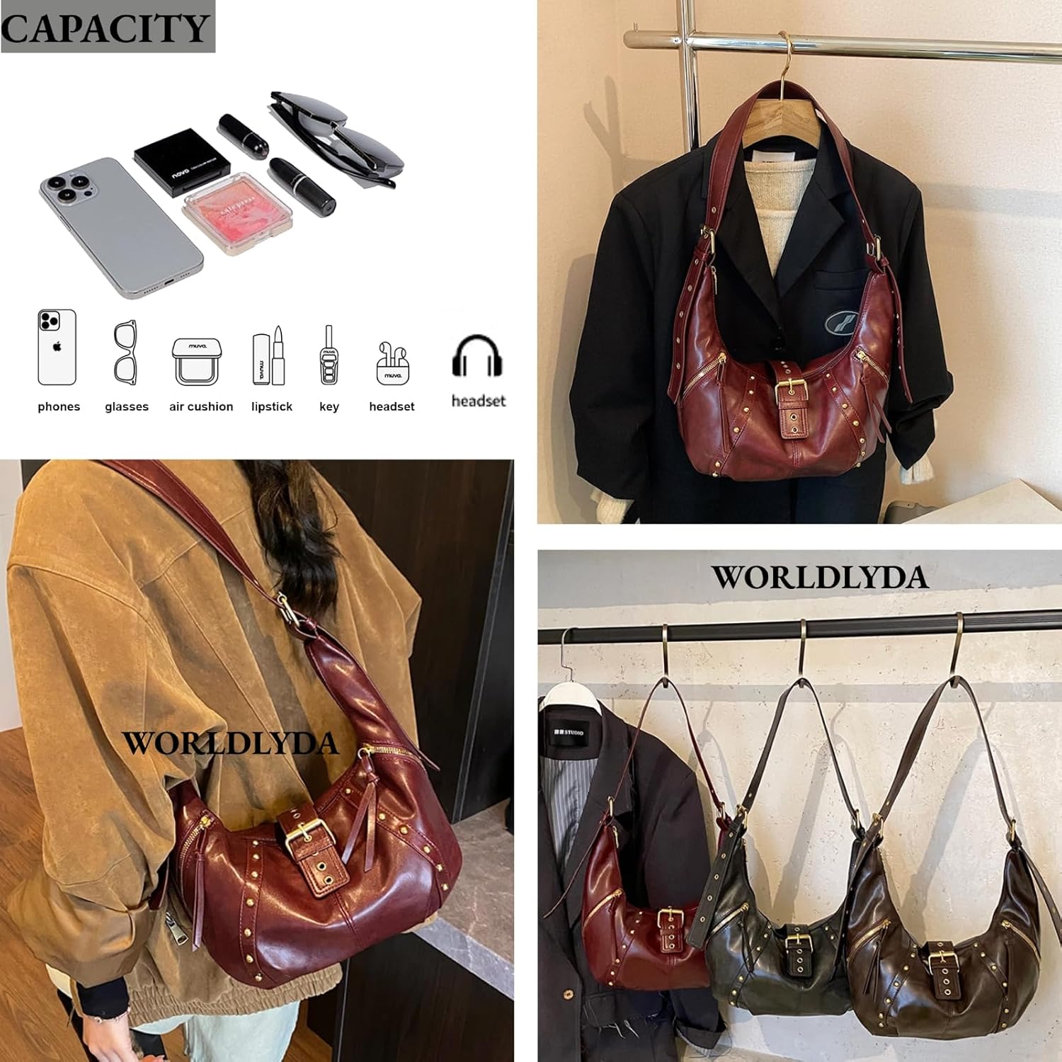 Worldlyda Crossbody Bags for Women Large Tote Bag Soft Leather Purses Retro Y2K Summer Hobo Bags Handbag Shoulder Work Bags