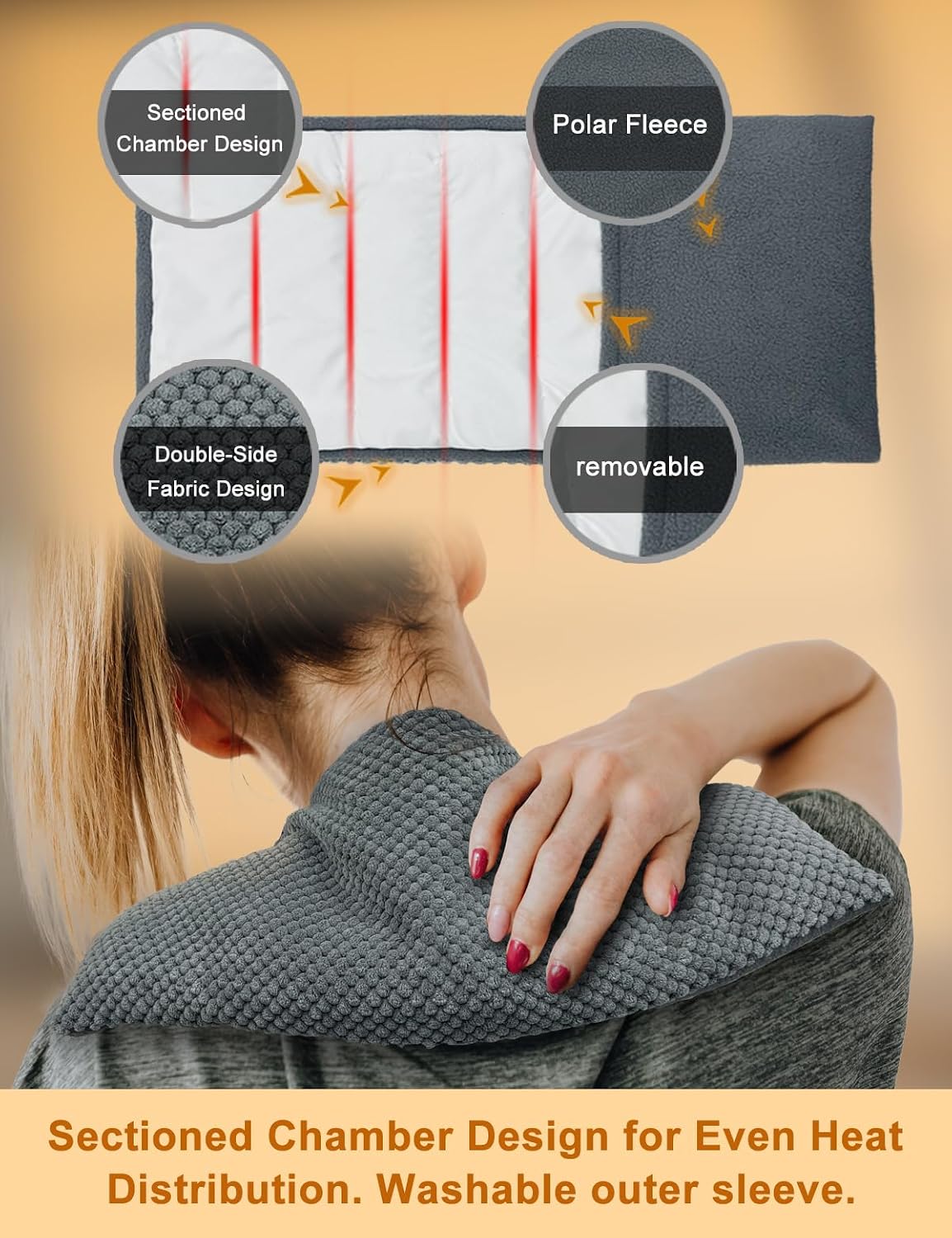 Wide Microwave Heating Pad for Pain Relief 8x17 Microwavable Heat Pack for Cramps,Neck Shoulder,Back Washable Cover Cordless Moist Hot Pack Weighted Bean Bag wrap Moist Warm Compress Unscented