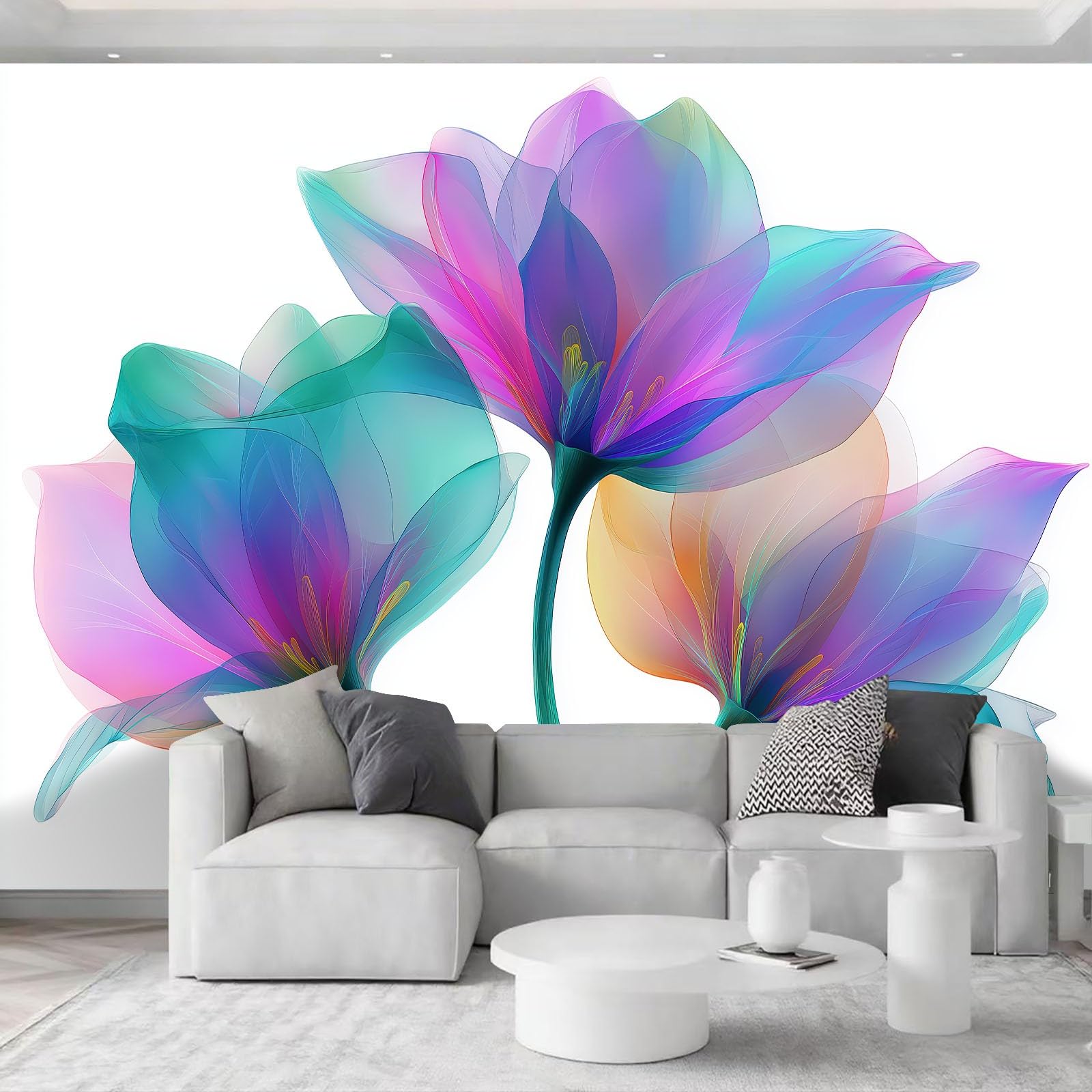 Tapeta 3D, roślina, gradientowe kwiaty, 250 x 175 cm, mural ścienny, do minimalizmu, salonu, sypialni, salonu, flizelina, fototapeta, funkcja premium