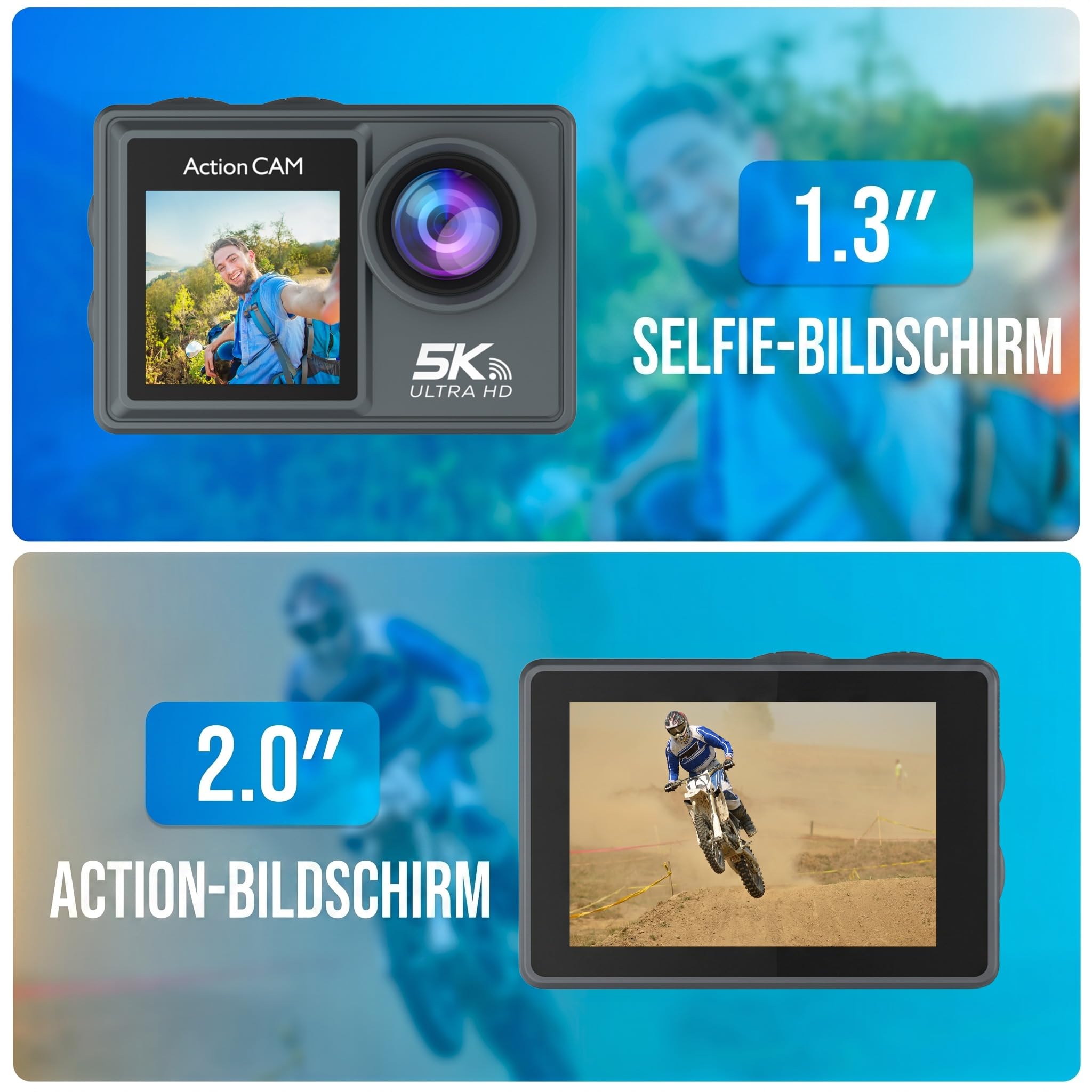Senzo Action Cam 5K - 50MP - 60FPS - WiFi - Fotocamera subacquea - 30M - Fotocamera digitale - Videocamera - Stabilizzazione dell'immagine - Incl. 32GB SD