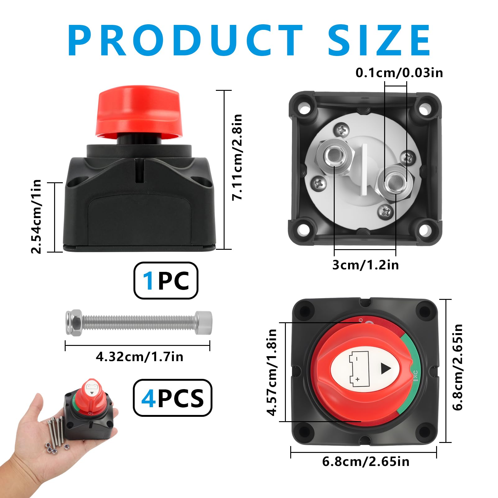 Interrupteur de Déconnexion de Batterie 12V-24V, Coupe Circuit Batterie 12V avec Capacité de 300A, Isolateur Interrupteur de Batterie pour Voitures, Motos, Bateaux et Camions, Sécurité et Durabilité