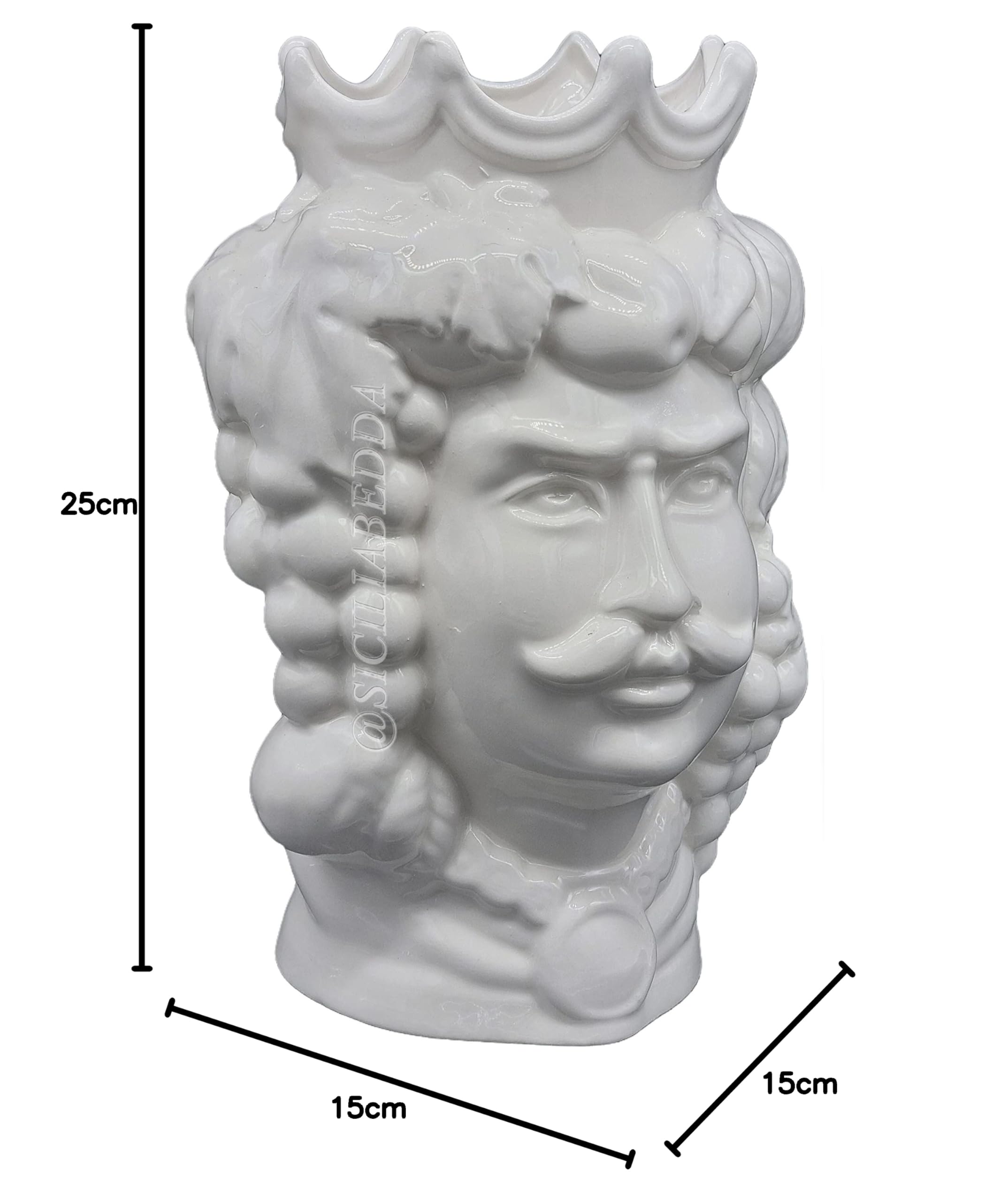 sicilia bedda - Teste di Moro in Ceramica di Caltagirone - Prodotto 100% Artigianale - Alta qualità (Altezza 35 Centimetri, Uomo Bianco Lucido)