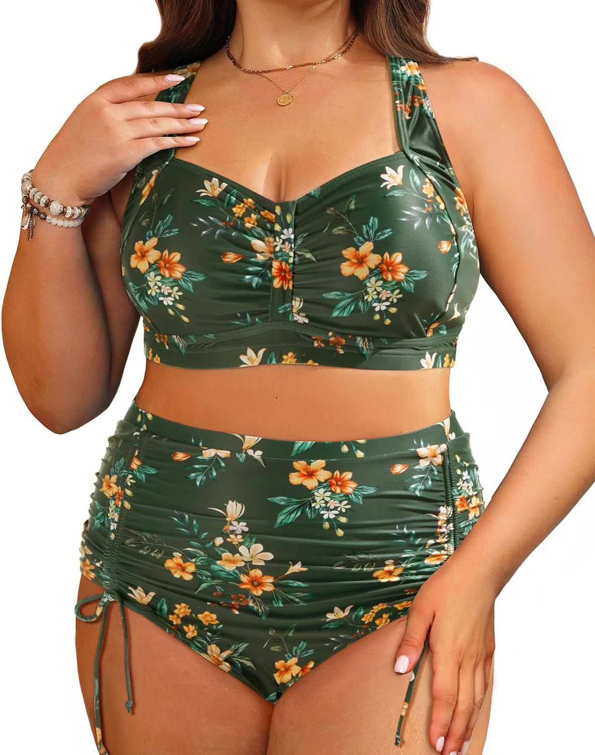 Daci Women Plus Size High Waisted Bikini Set - Two Piece Swimsuits Tummy Control Bathing Suit Ruched Bottom 2025