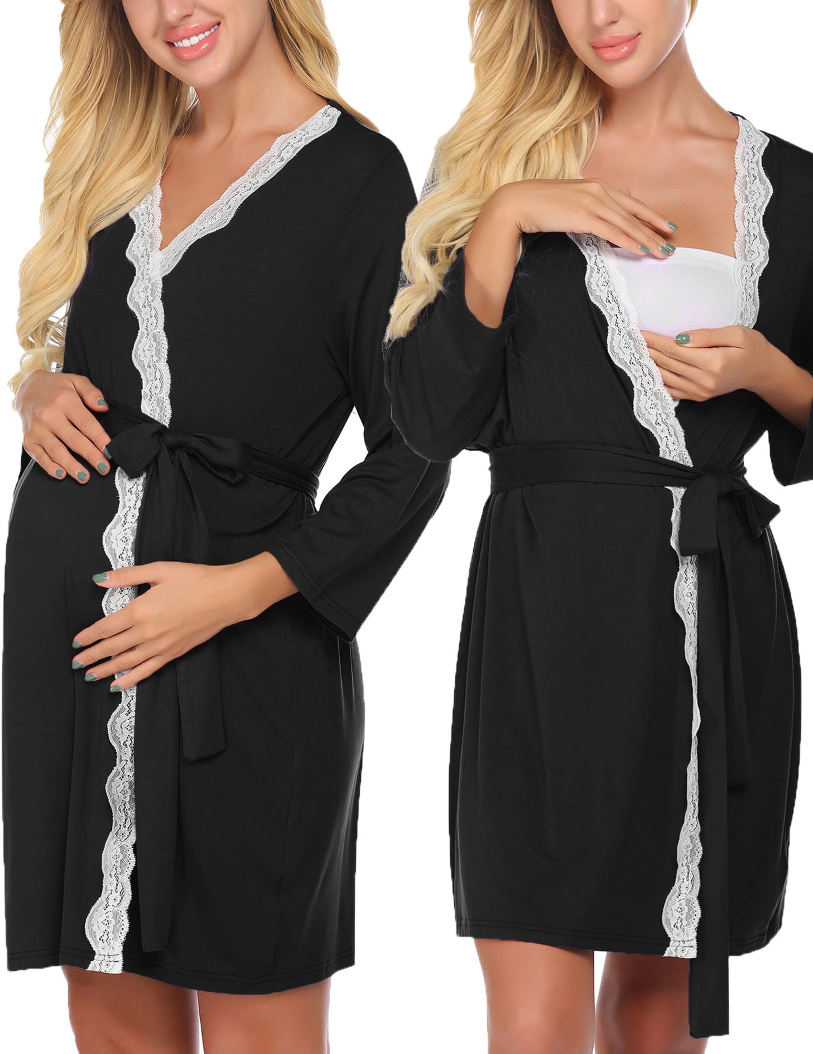 Ekouaer Maternity Nursing Robe Labor Delivery Nightgown Pregnancy Breastfeeding Gown Hospital Bathrobes Dress S-XXL