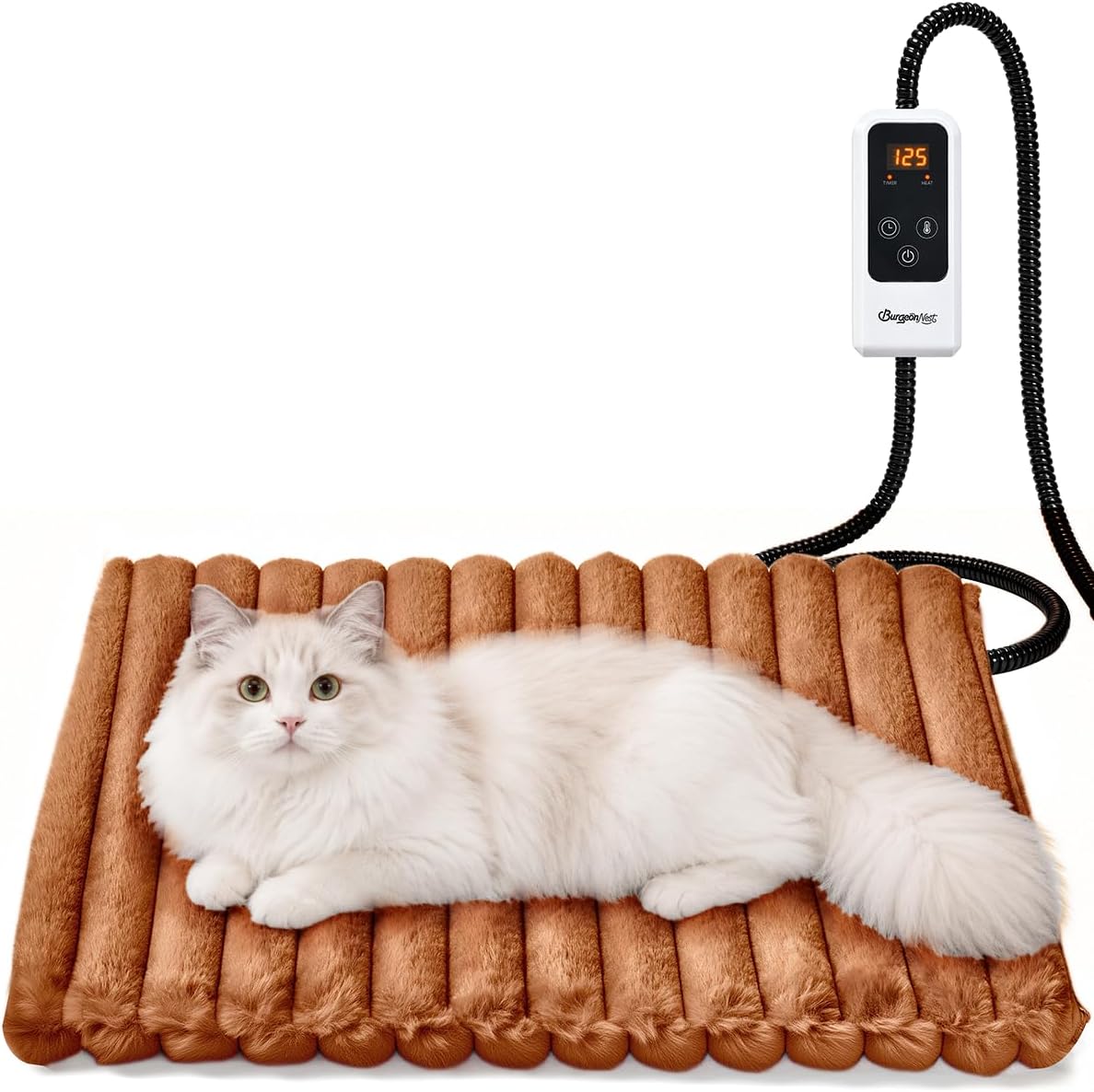 BurgeonNest Cat Heating Pad, Indoor Heated Cat Bed, 18 x 16 in, Brown