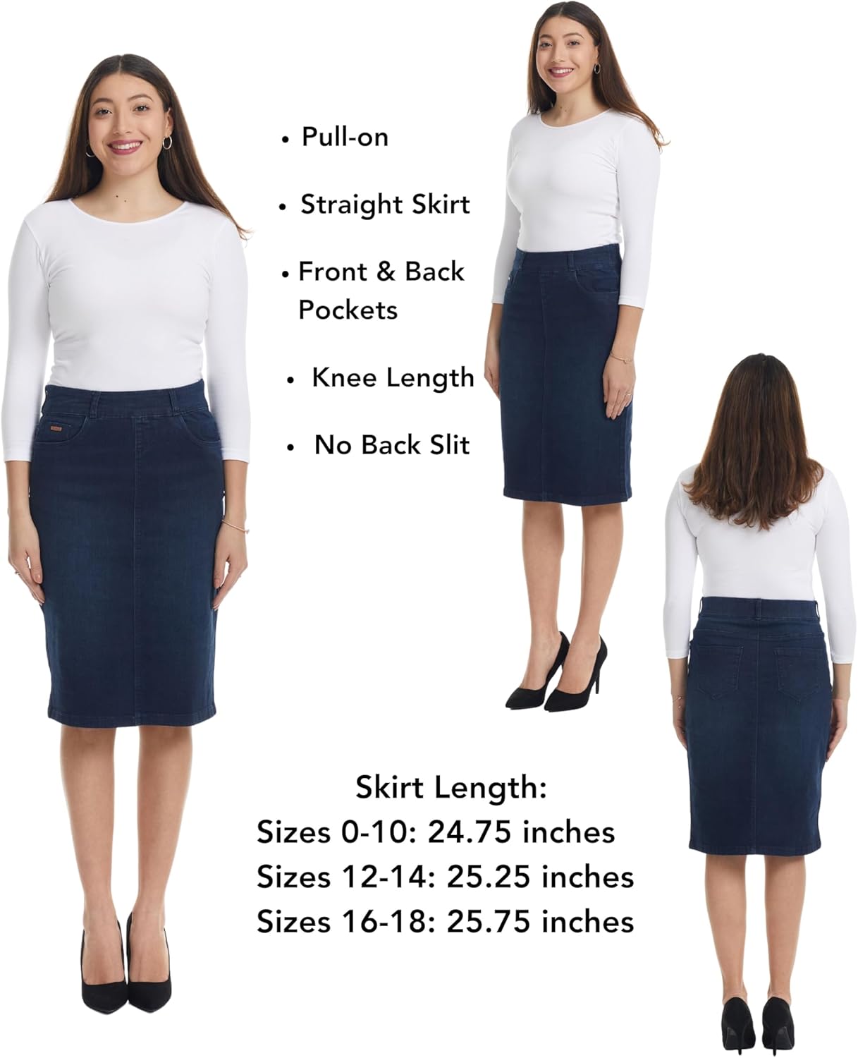 ESTEEZ Women’s Straight Fit Denim Jean Skirt – Knee-Length, Stretch, Pockets – Manhattan - Image 2