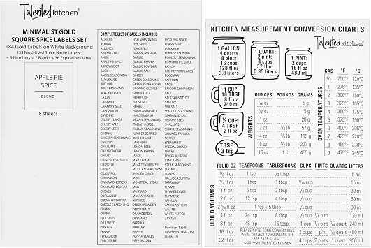 Talented Kitchen Spice Jars - 24-Pack 6 oz Glass Jars with Gold Shaker Lids - 328 Preprinted Labels & Silicone Funnel - Seasoning Organizer for Kitchen Storage