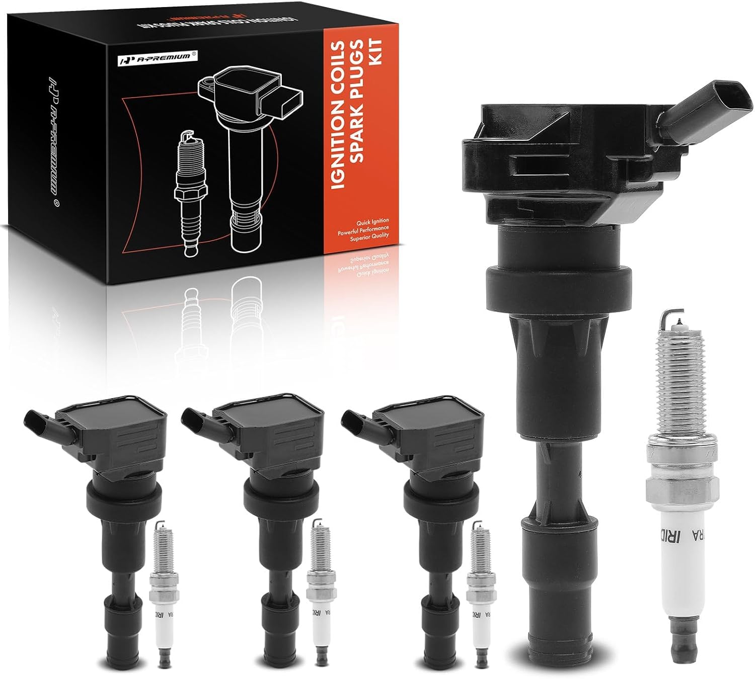 A-Premium Set of 4 Ignition Coil Pack and Iridium Spark Plugs Compatible with Hyundai Elantra 2017 2018 2019 2020 1.4L