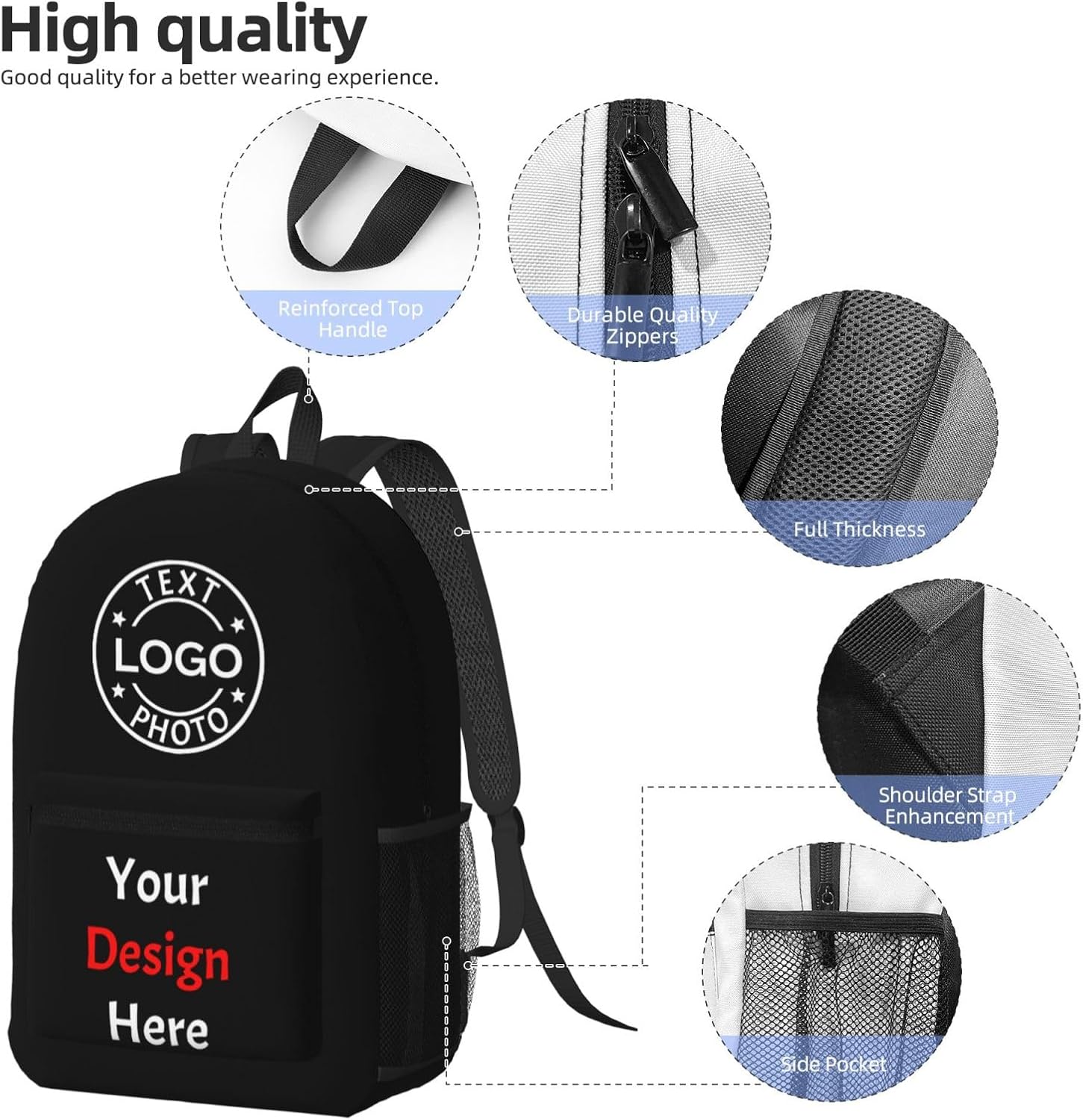 Personalized Custom Backpack Personalized With Your Text Logo Photo Name Customize Casual Laptop Bag Backpacks For Men Women Work Travel Camping Black Bags Custom Funny Gifts