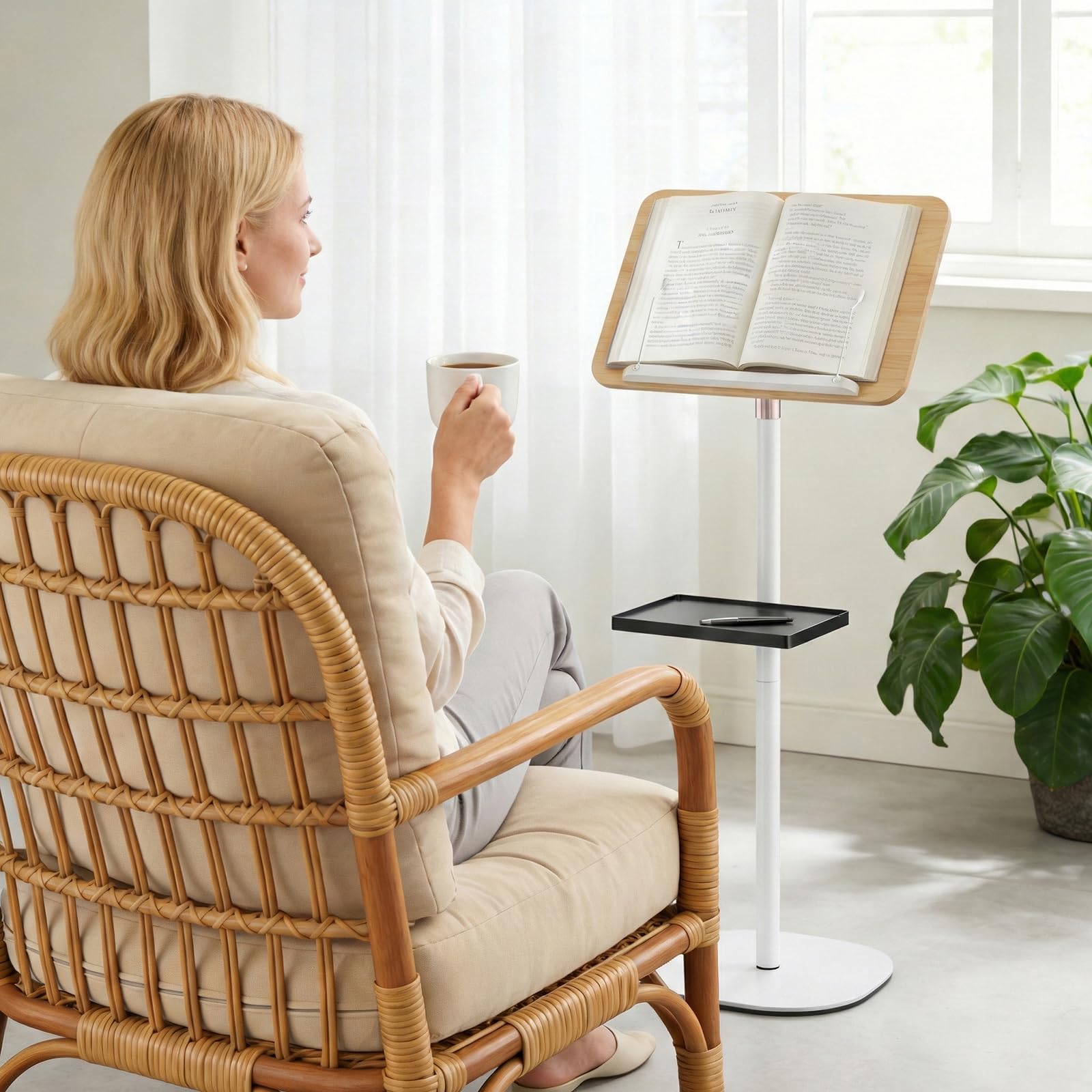 Leggio da pavimento 2 in 1, leggio per musica con vassoio rimovibile, altezza regolabile da 50 a 130 cm, supporto per lettura e lettura per laptop, supporto pieghevole con clip per pagine per libri di