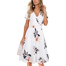 VOTEPRETTY Women's Short Sleeve V Neck Wrap Summer Dress Casual Floral Sundress with Pockets