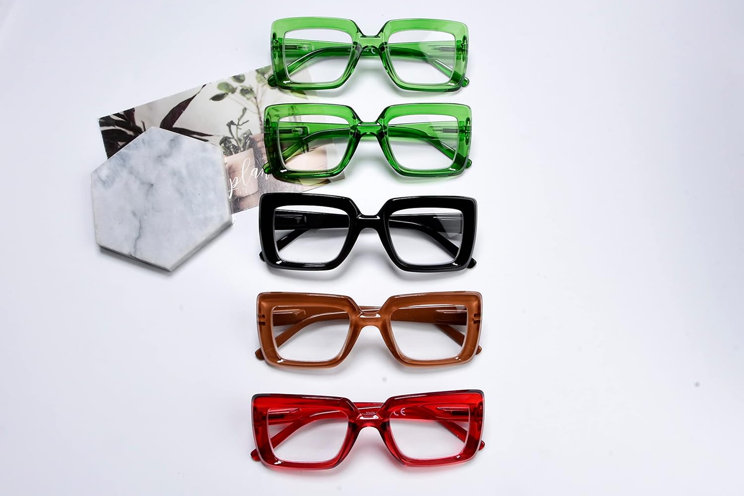 Eyekepper 5 Pack Square Reading Glasses for Women Stylish Readers Include 2 Pairs Green +2.25