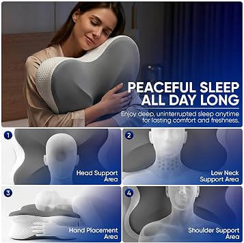 Cervical Memory Foam Neck Pillow Ergonomic for Neck and Shoulder pain support, ideal for Back,Side and Stomach sleeper 2-Height Cooling | Eye Mask
