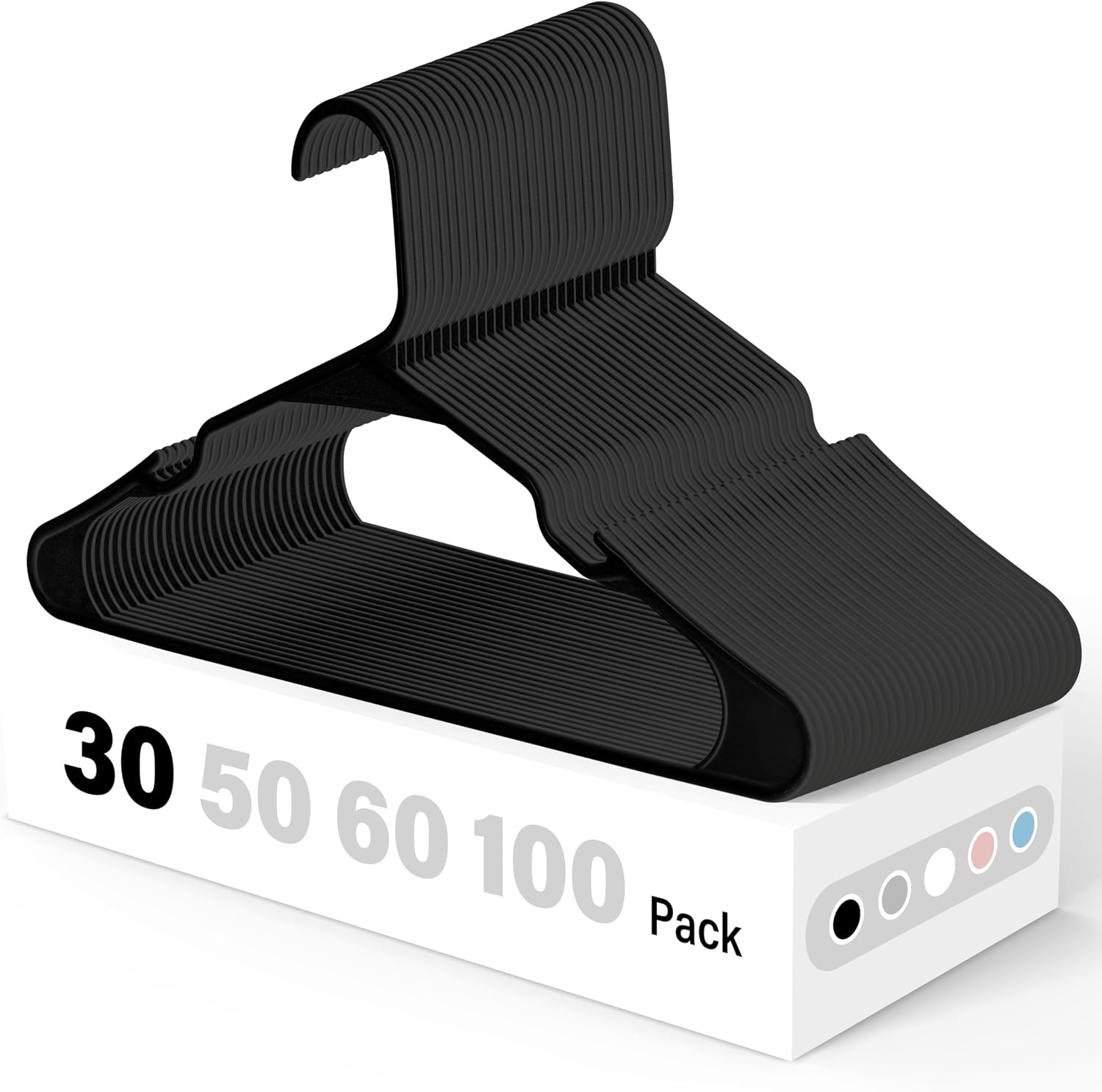 HealSmart Plastic Hangers 30 Pack, Space-Saving Clothes Hangers, Durable and Lightweight Hangers for Coats, Dresses, Shirts, Pants, Black