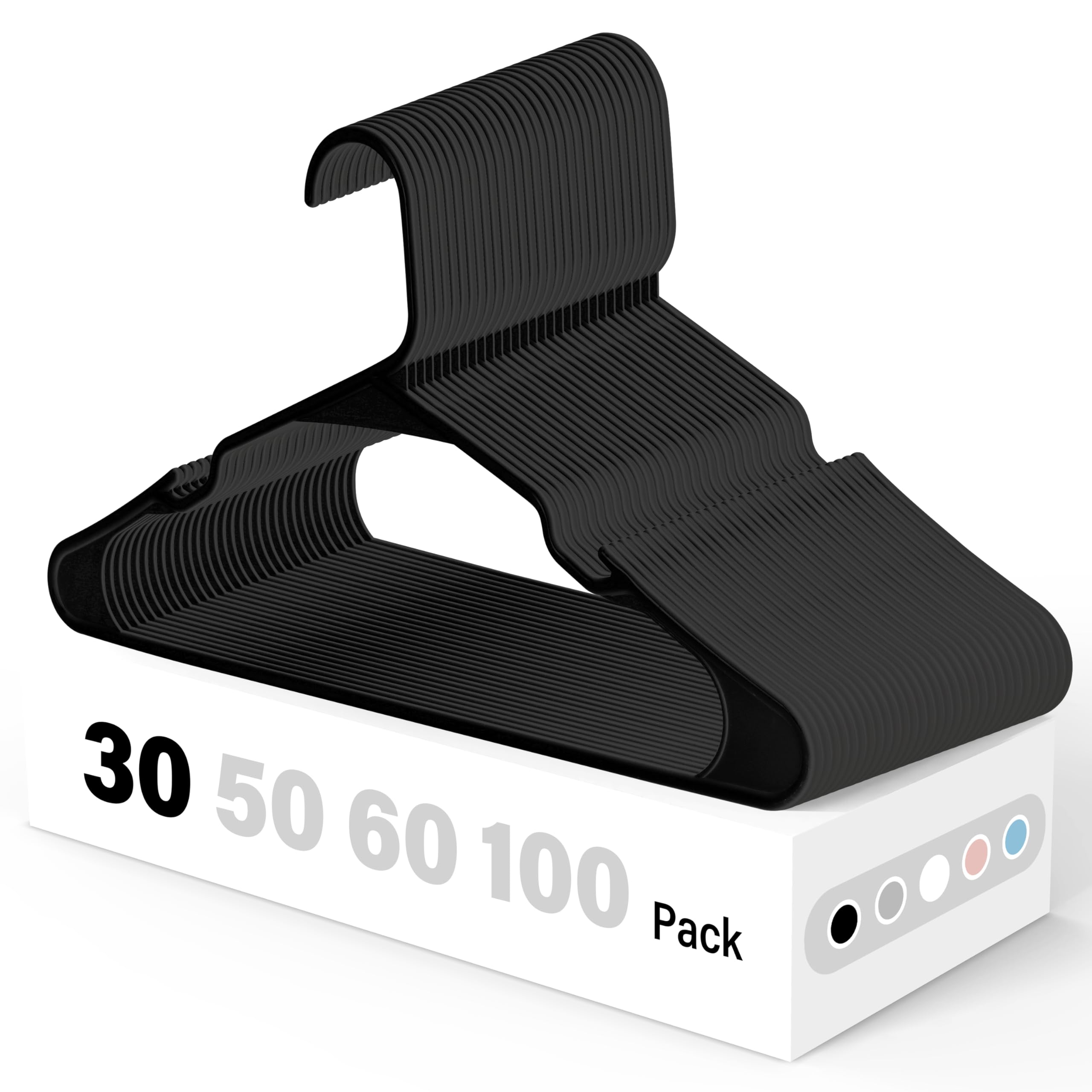 HealSmart Plastic Hangers 30 Pack, Space-Saving Clothes Hangers, Durable and Lightweight Hangers for Coats, Dresses, Shirts, Pants, Black