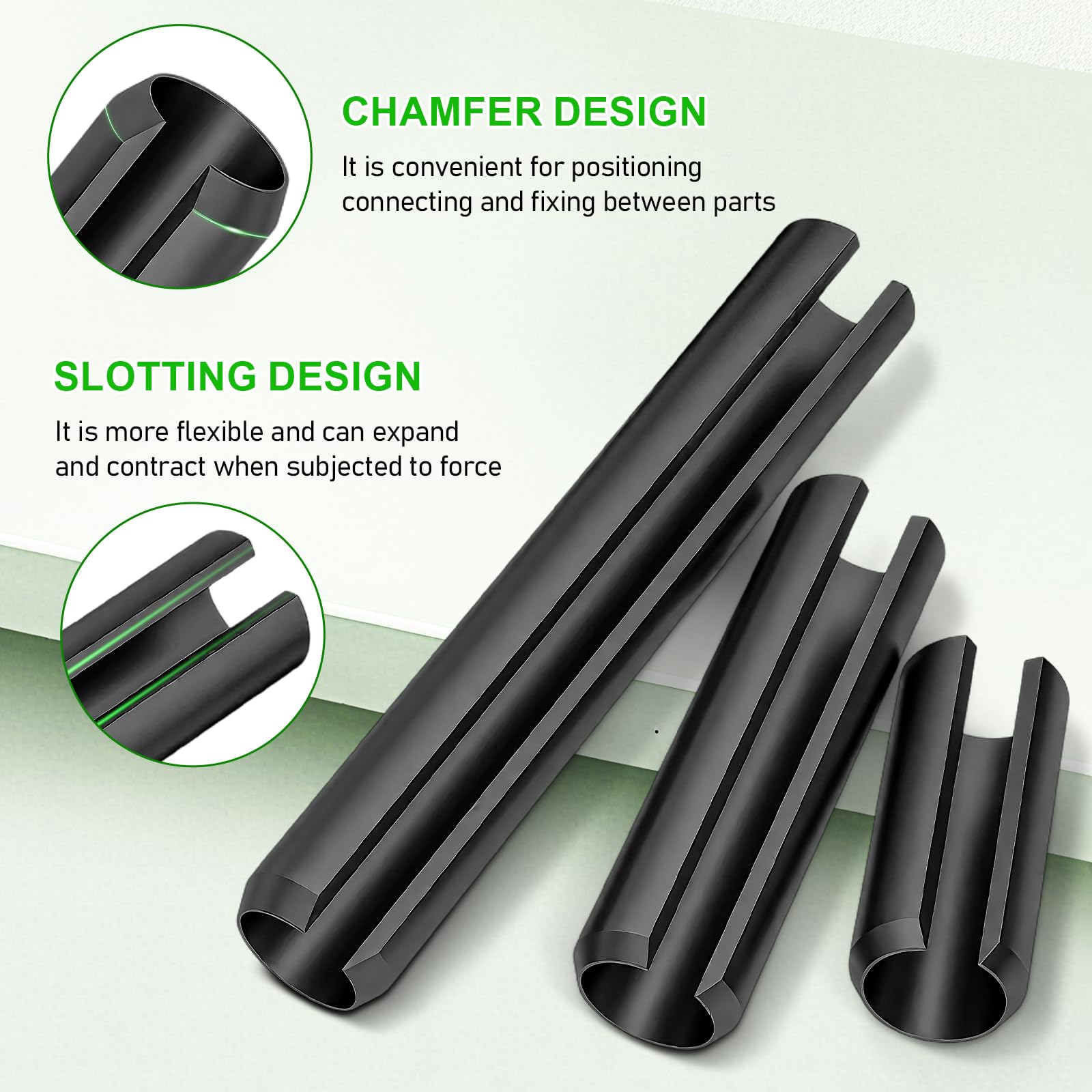 322pcs Roll Pins Assorted,Black Slotted Hollow Metal Split Dowel Tension Spring Pin for Home Machine Fastener - Image 3