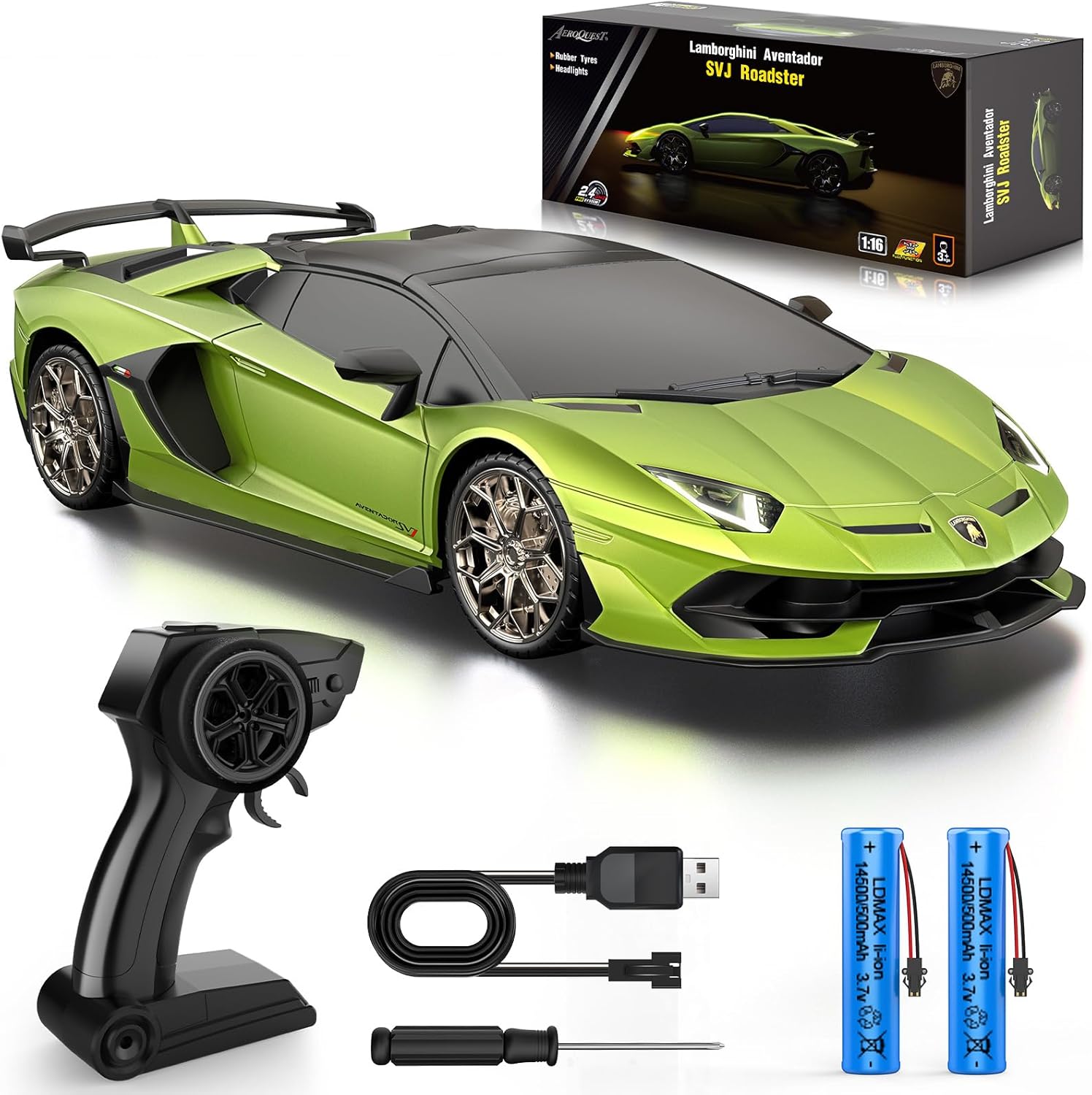Lamborghini Remote Control Car,Officially Licensed 1:16 Scale Lambo Rechargeable Hobby Rc Cars with Headlight, 2.4GHz Race Car Toys for Boy Girl 4-12 Years Old, 12Km/h, Green