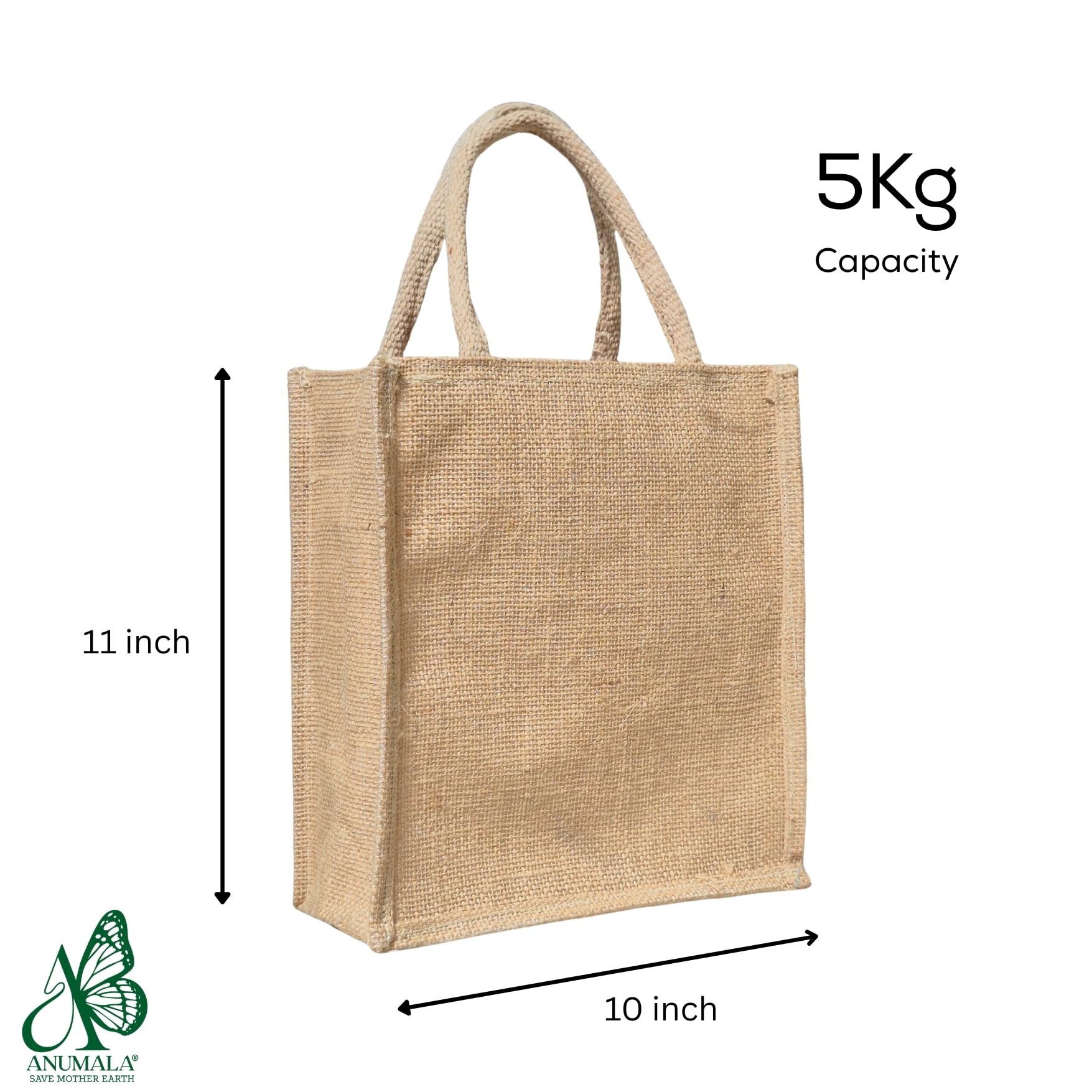 Anumala® Plain Jute Bag with Zipper | Laminated Inside | Eco-Friendly Reusable Grocery & Lunch Bag | 10 x 11 Inch | Natural Brown | 5 Kg Capacity 1